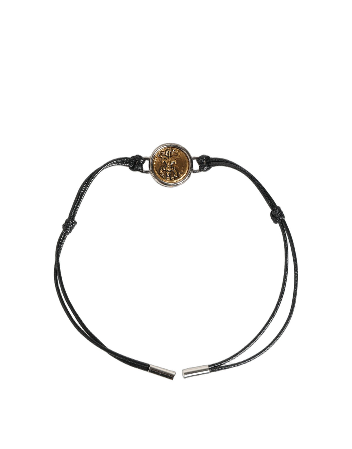 Black Polyester Cord Gold Tone Roman Coin Charm Bracelet