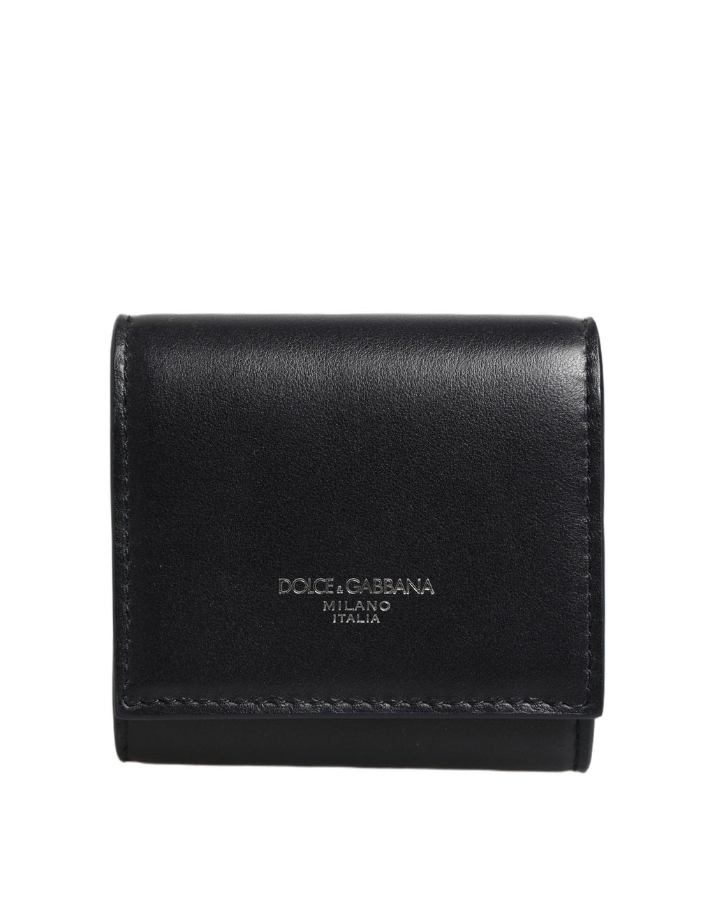 Black Calfskin Leather Logo Print Bifold CoinPurse Wallet