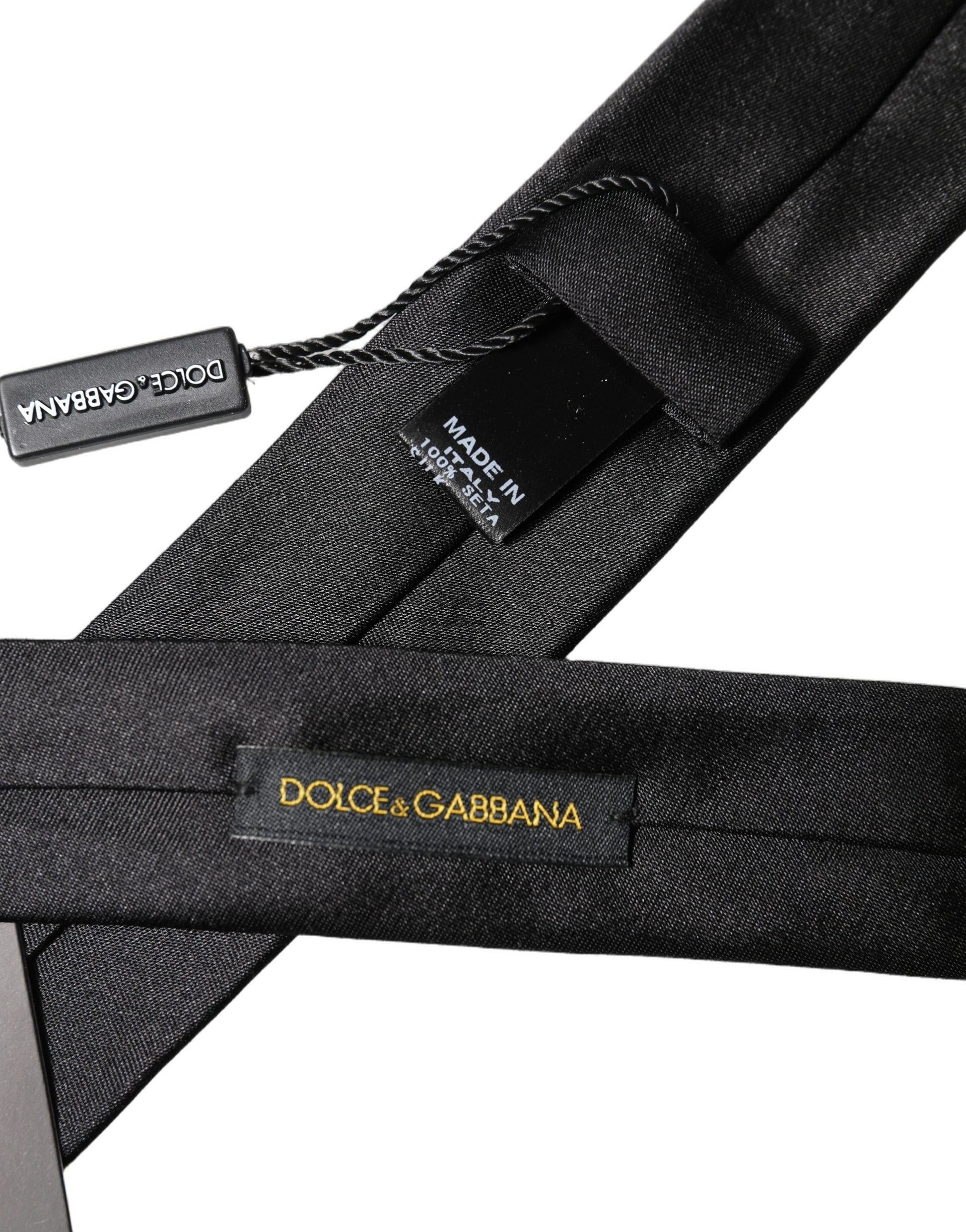 Black D&G Embroidery Silk Adjustable Men Necktie Tie