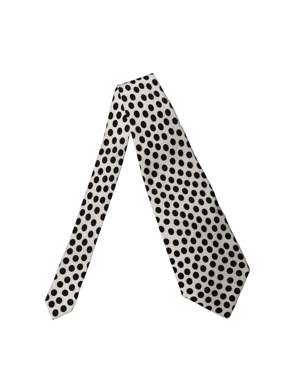 White Black Polka Dot Silk Adjustable Women Necktie Tie