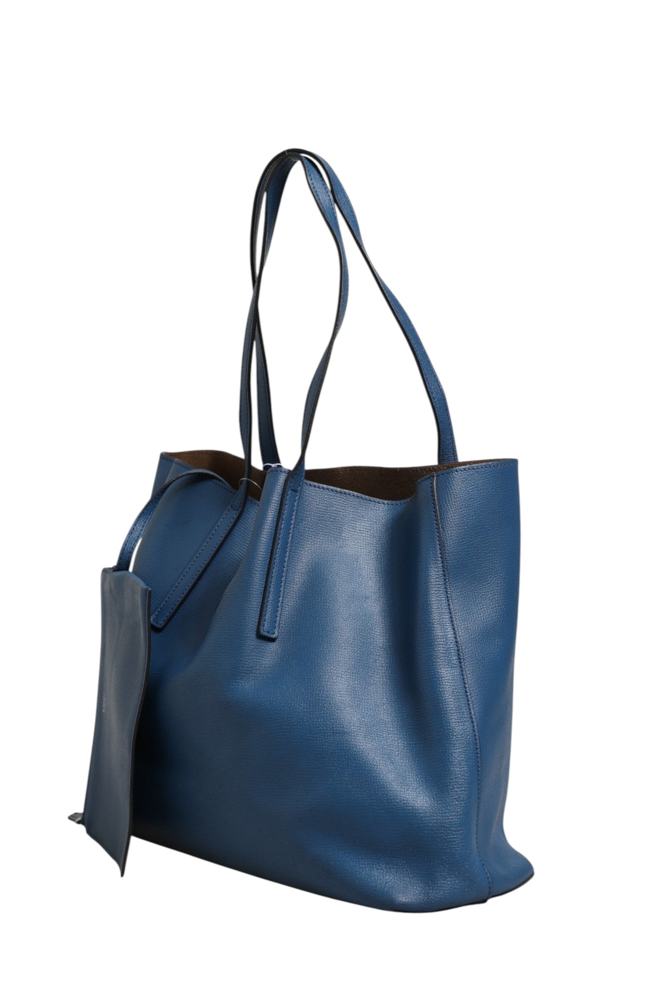 Leather Navy Blue Shopping Tote