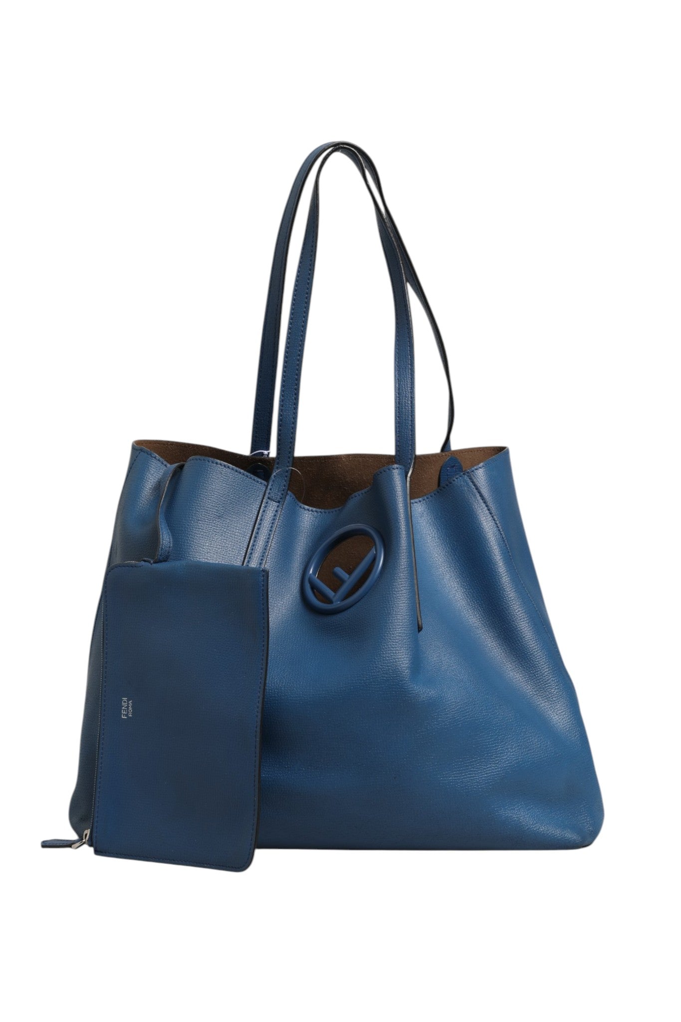 Leather Navy Blue Shopping Tote