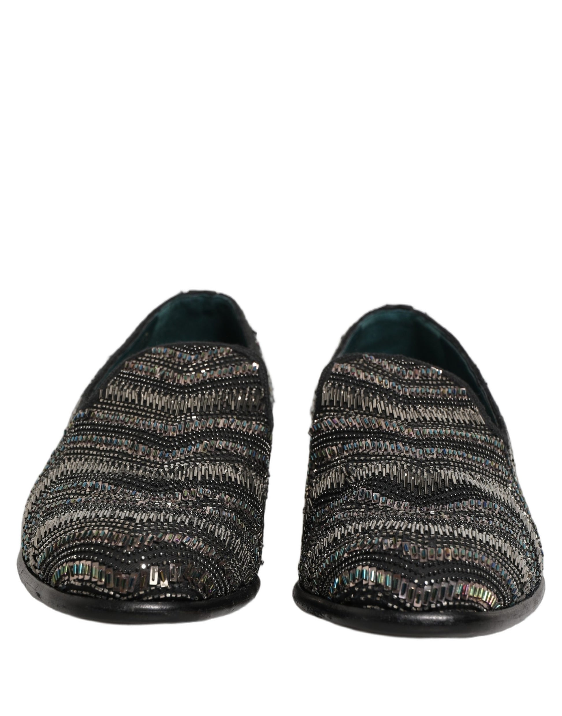 Black Silver Embellished Slip On Loafers Shoes