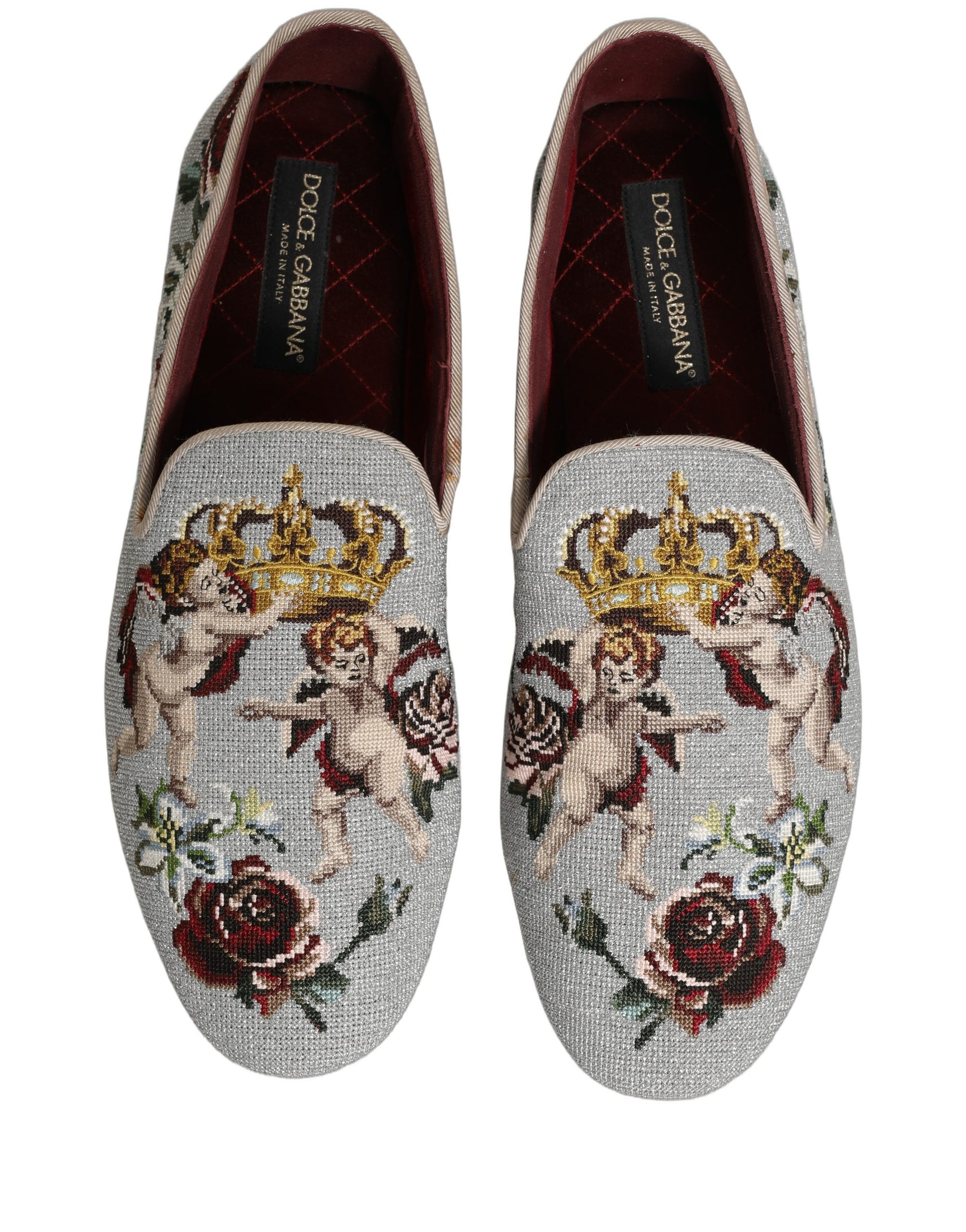 Gray Crown Rose Angel Embroidery Loafer Shoes