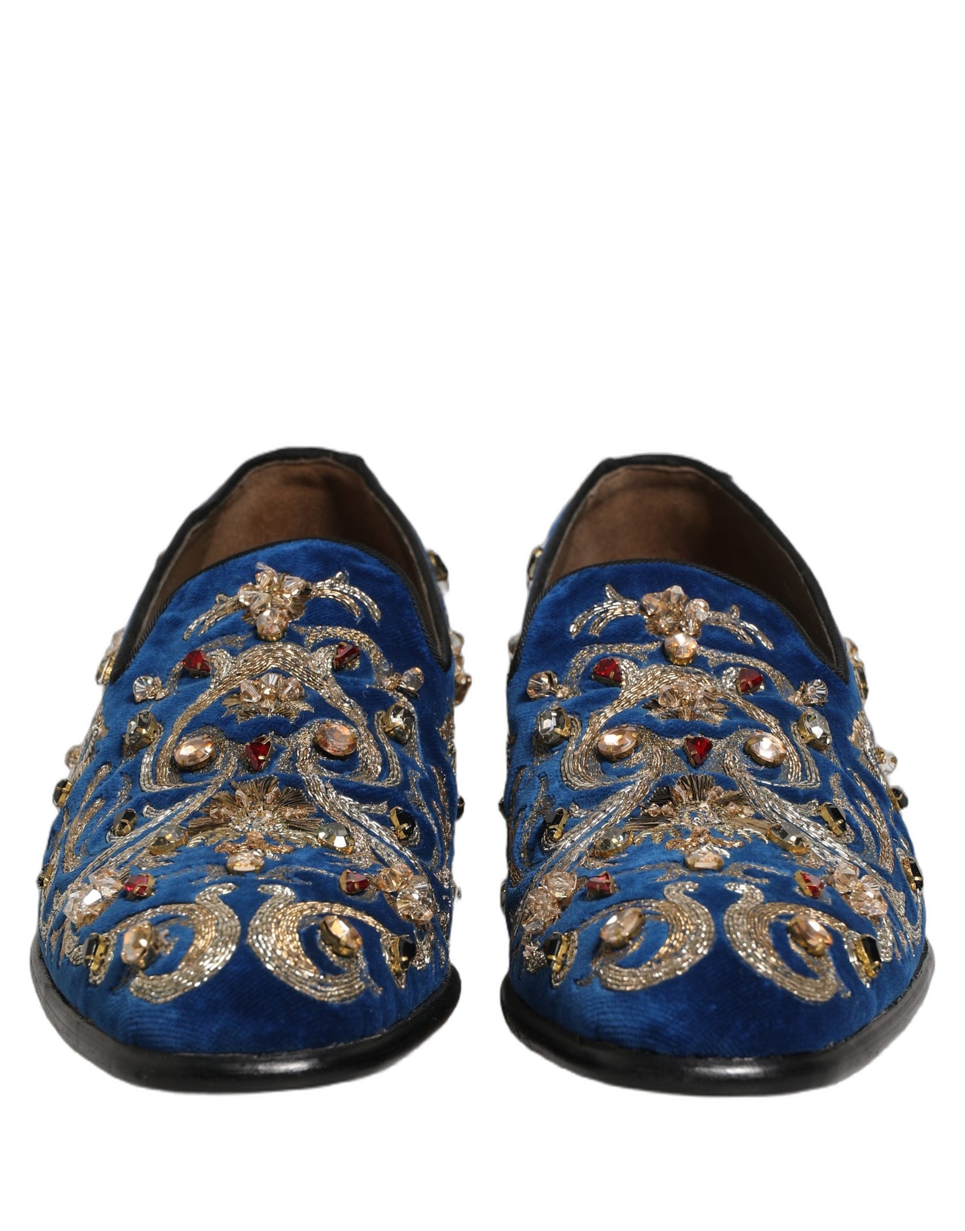 Blue Velvet Embellished Dress Loafers Shoes