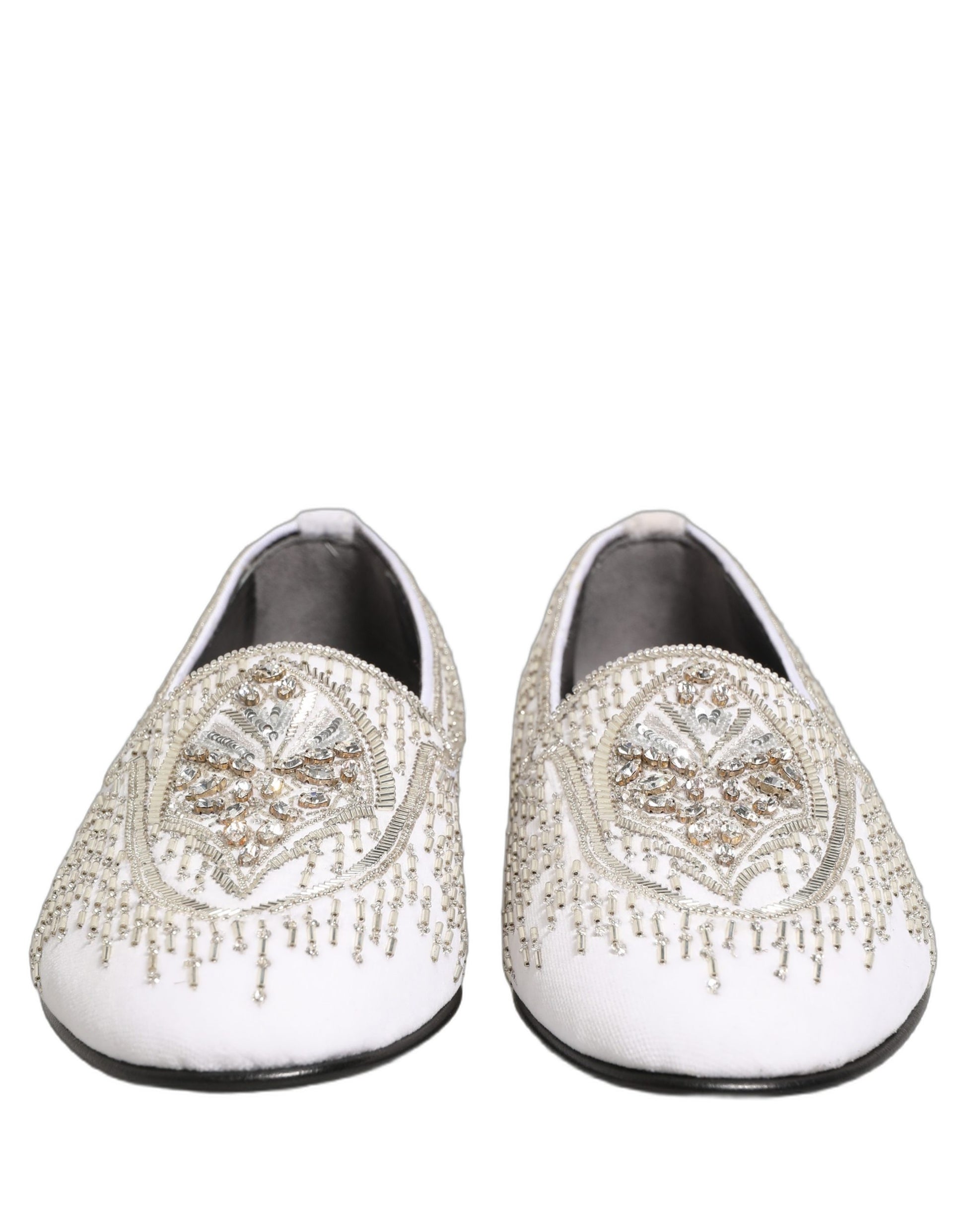 White Satin Embellished Dress Loafers Shoes