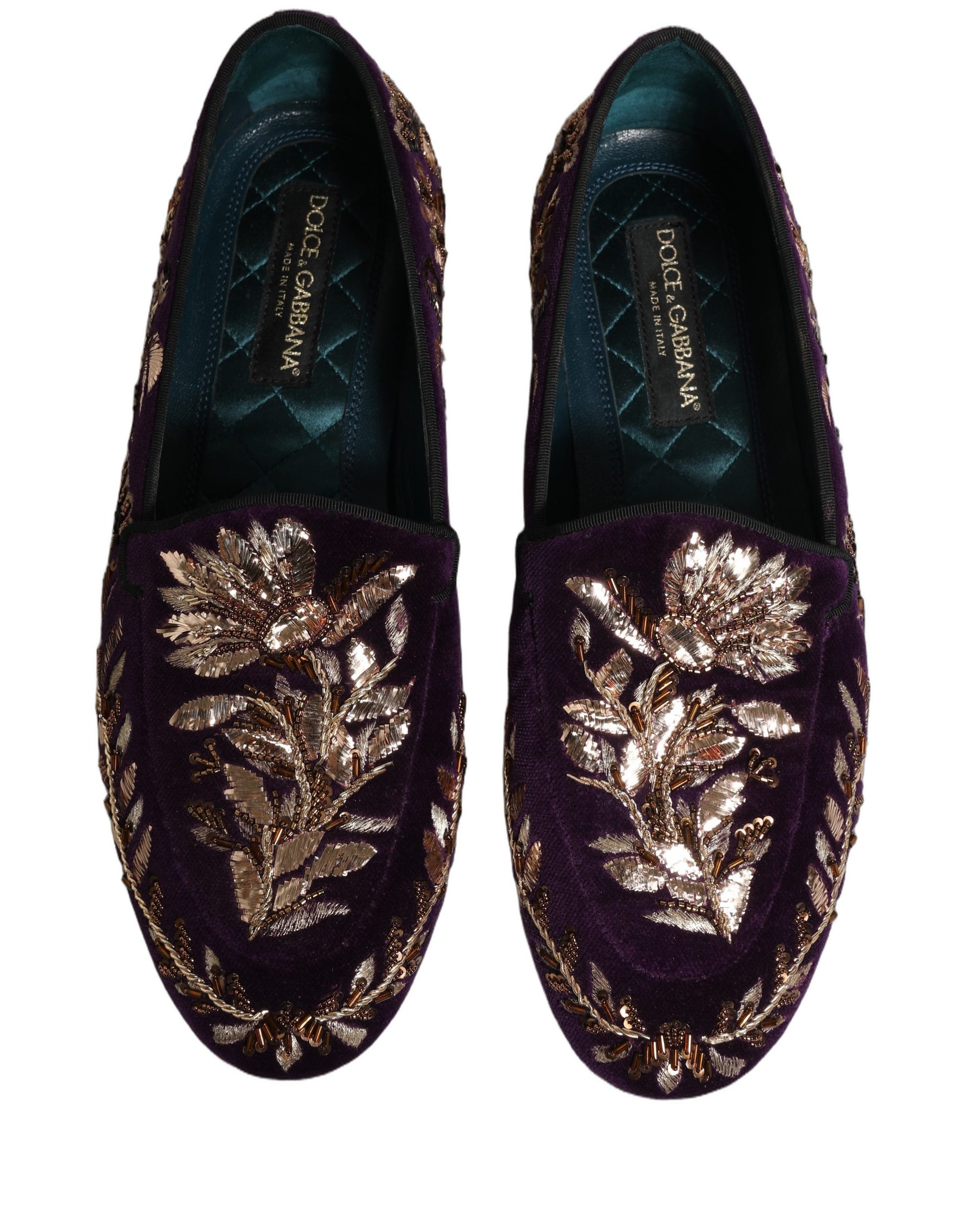 Violet Velvet Floral Embroidery Loafers Shoes