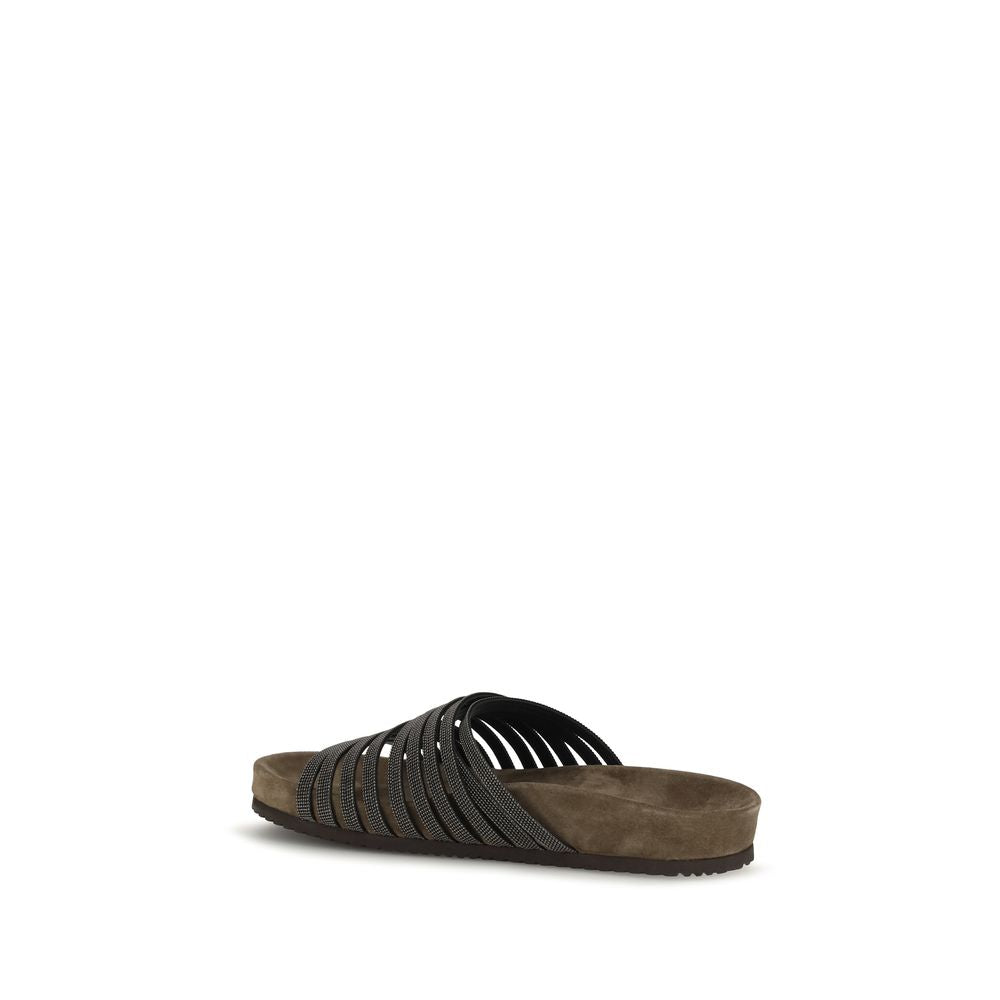 Black Calf Leather Bos Taurus Flat Sandals