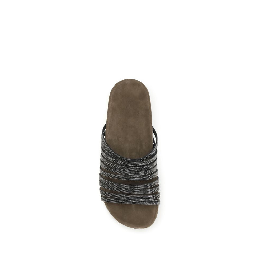 Black Calf Leather Bos Taurus Flat Sandals