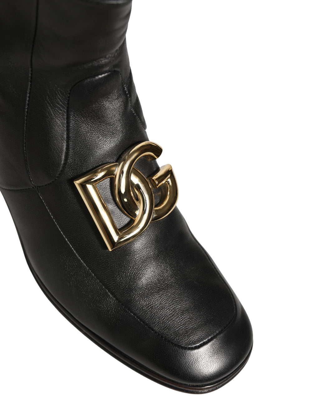 Black Leather DG Logo Plaque Shorts Ankle Boots Shoes