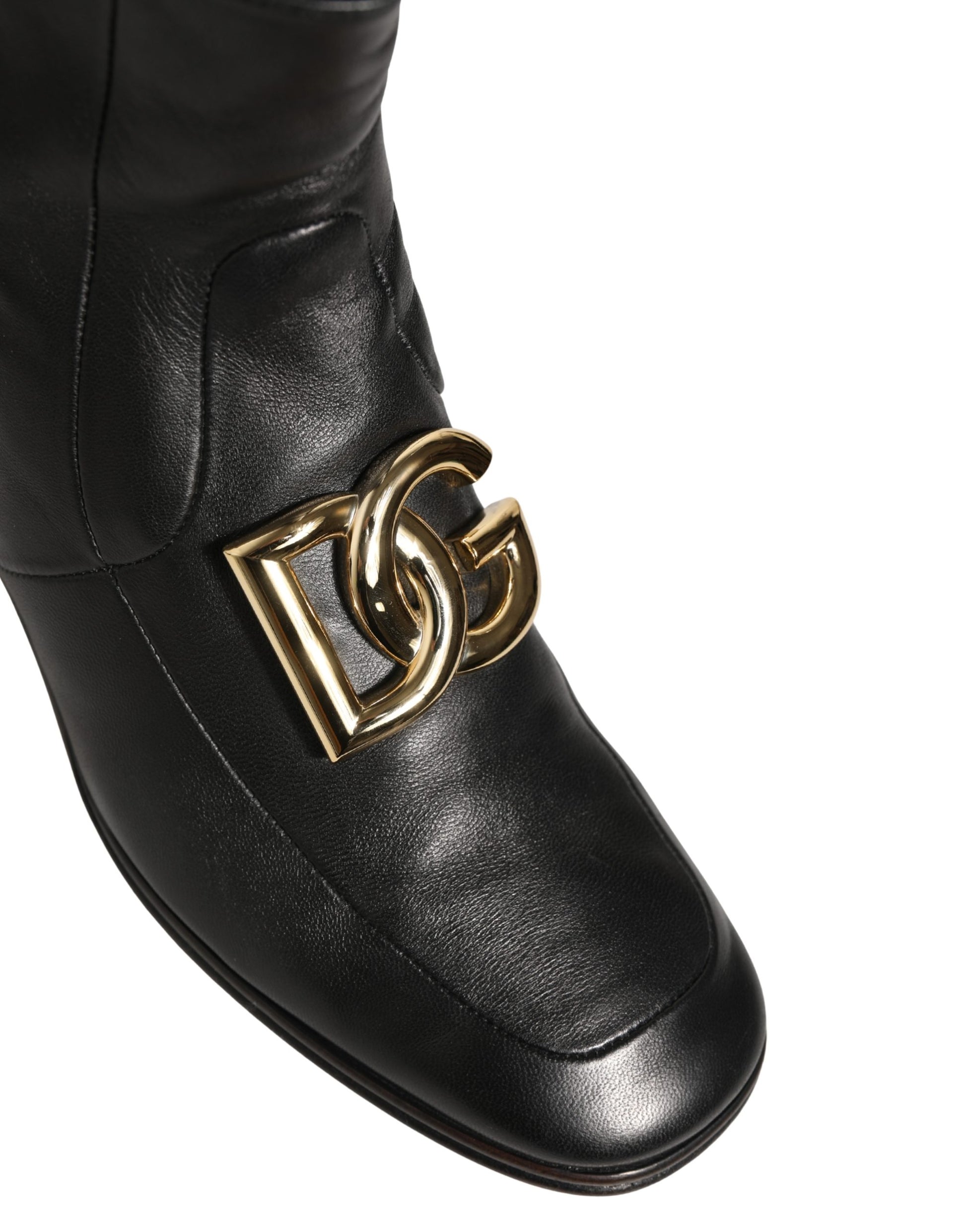Black Leather DG Logo Plaque Shorts Ankle Boots Shoes