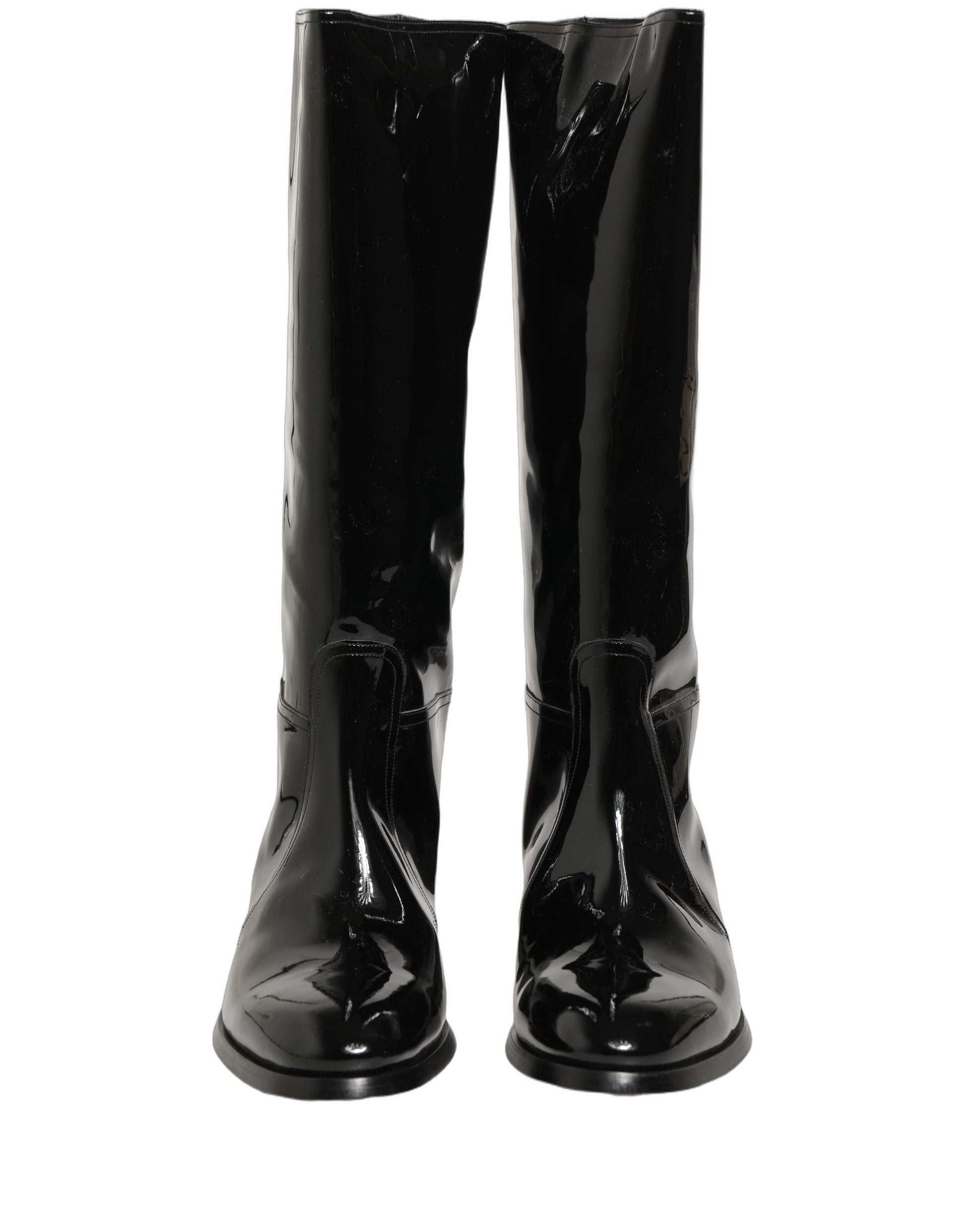 Black Leather Knee High Heels Boots Shoes