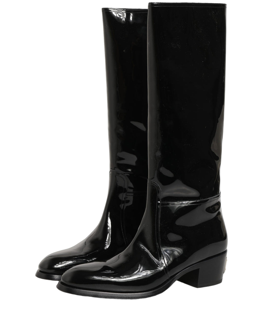Black Leather Knee High Heels Boots Shoes