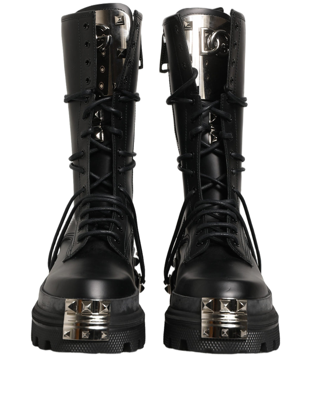 Black Stud Platform Combat High Boots Shoes