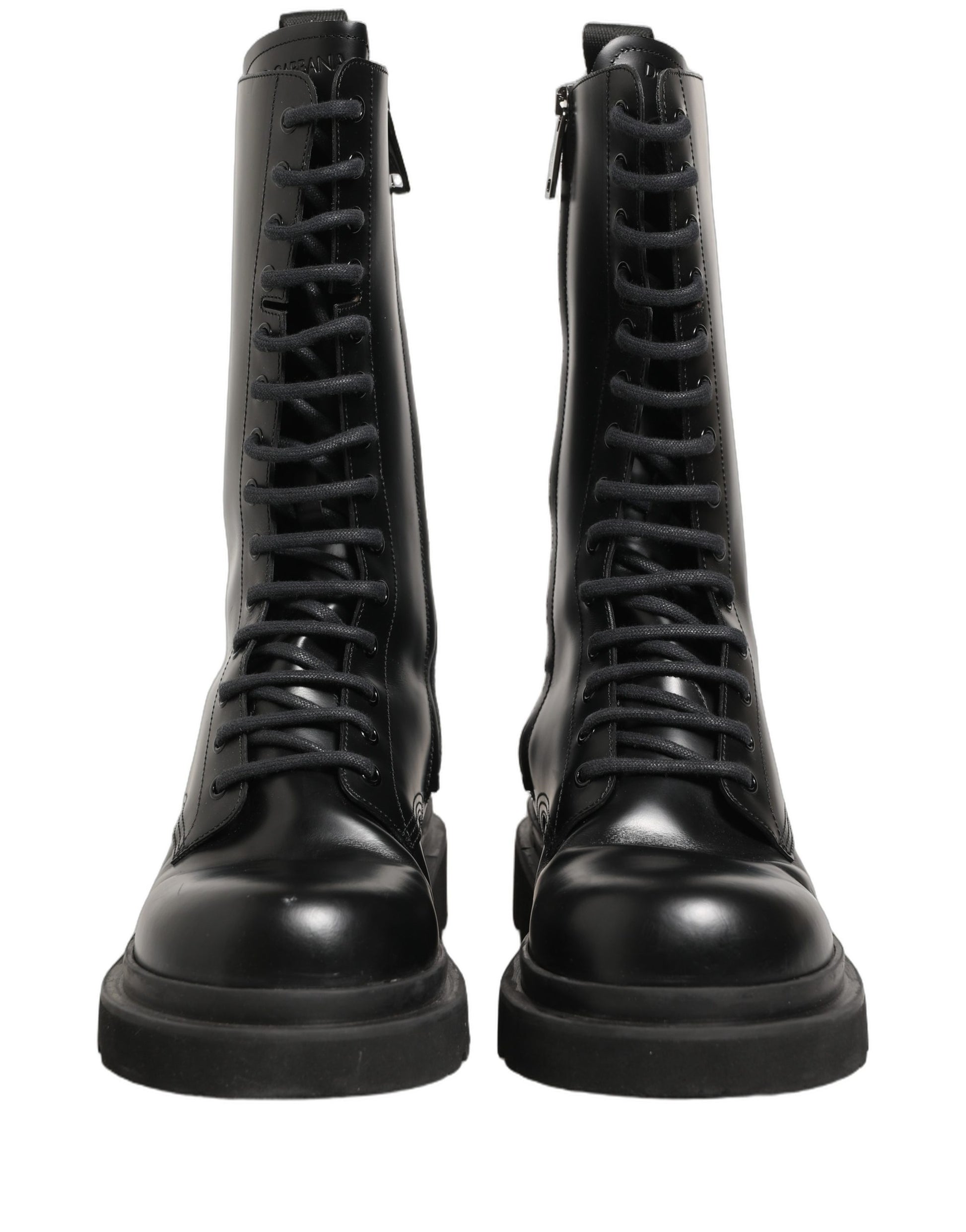 Black Leather Lace Up Men Combat Boots Shoes