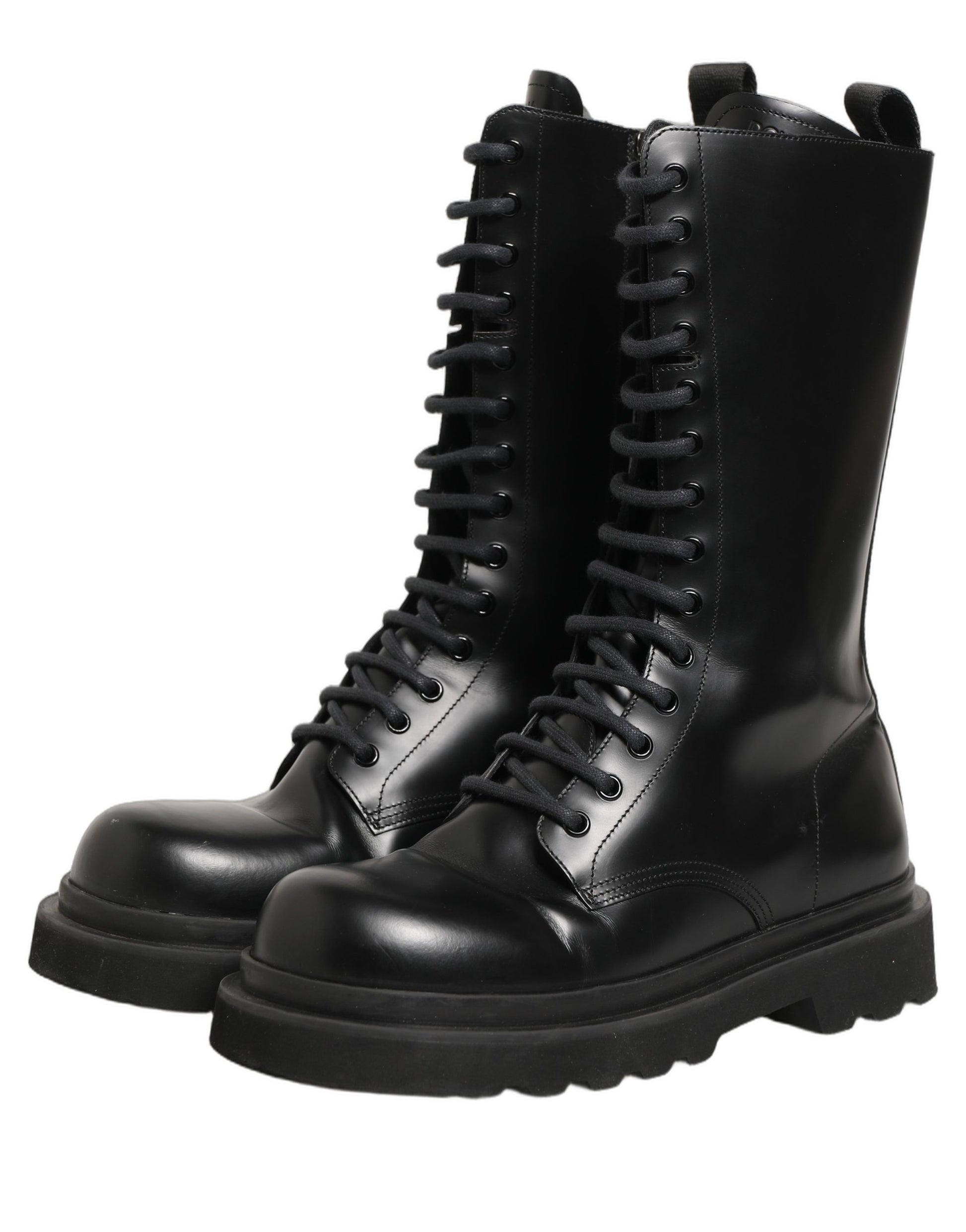 Black Leather Lace Up Men Combat Boots Shoes