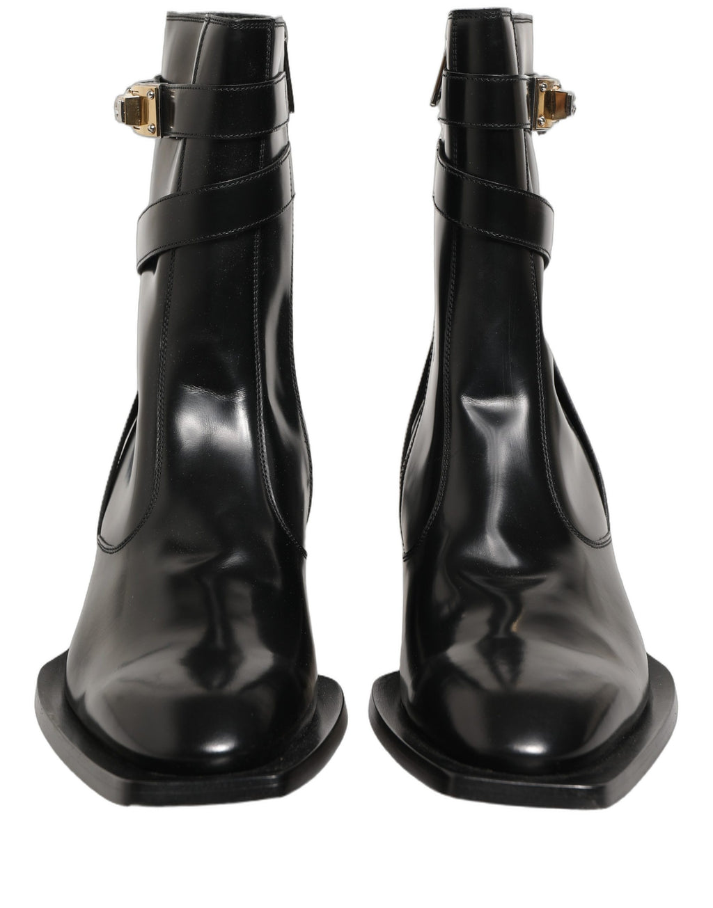 Black Leather DG Plaque Mid Calf Boots Shoes
