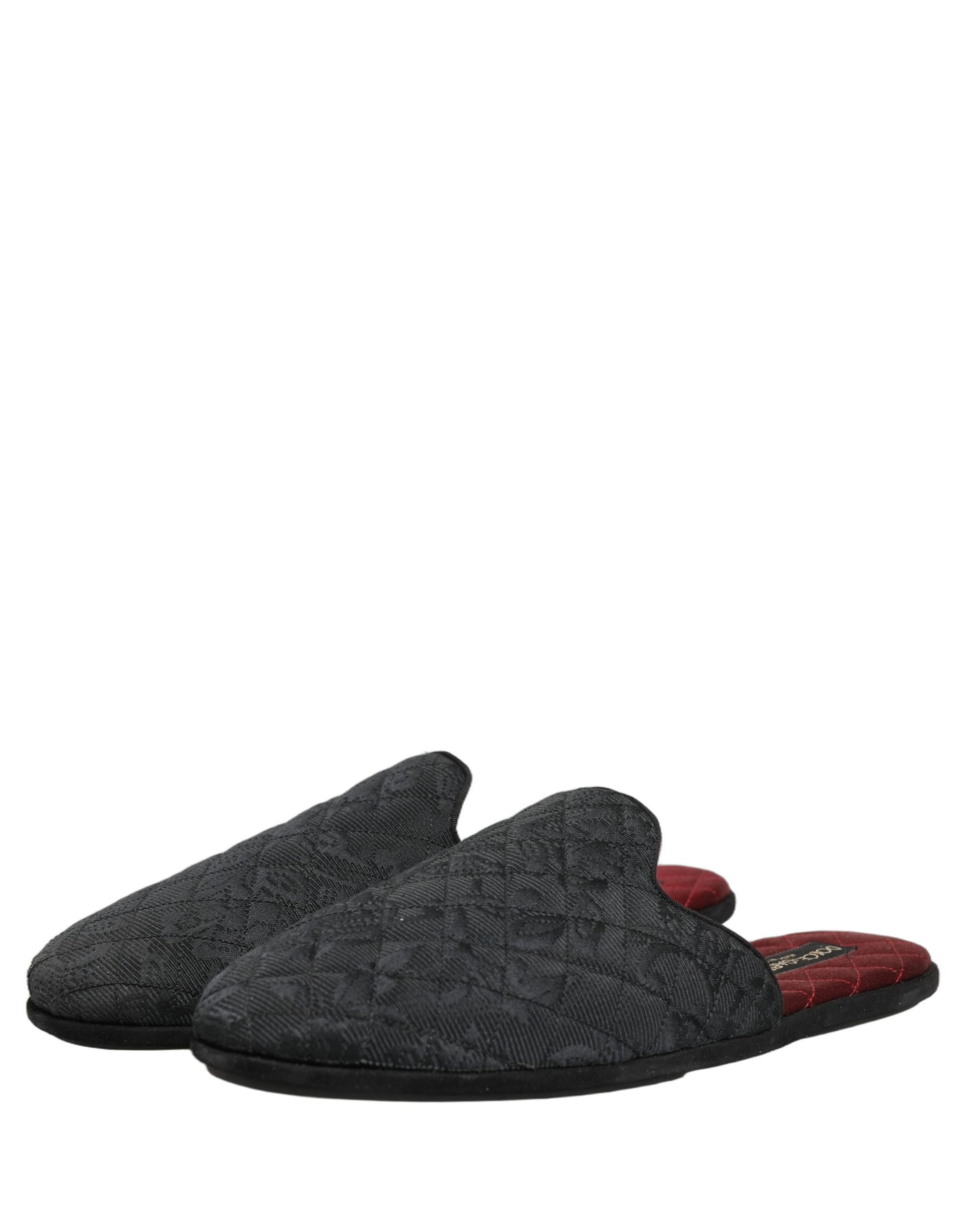 Black Floral Brocade Slides Slippers Shoes