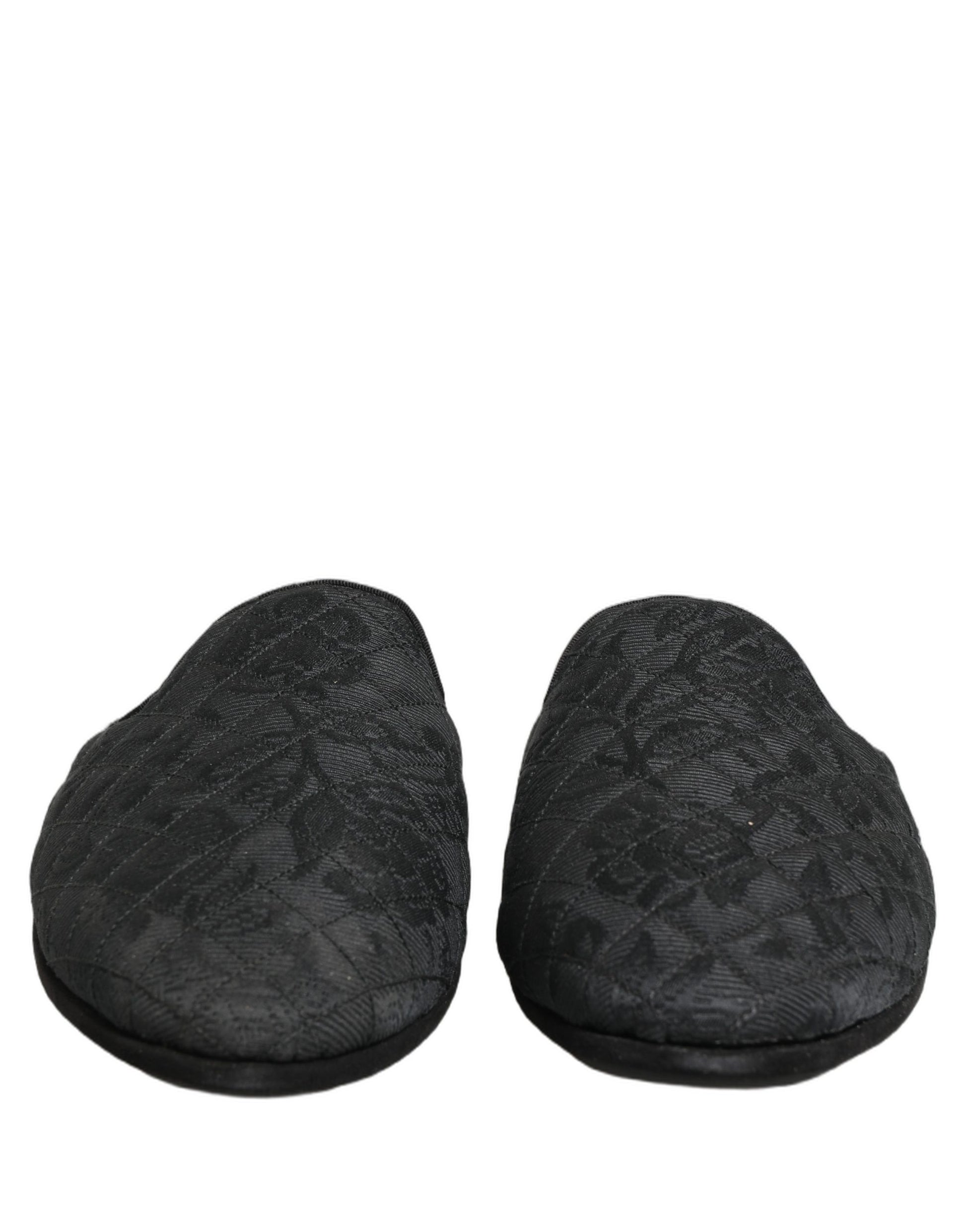Black Floral Brocade Slides Slippers Shoes