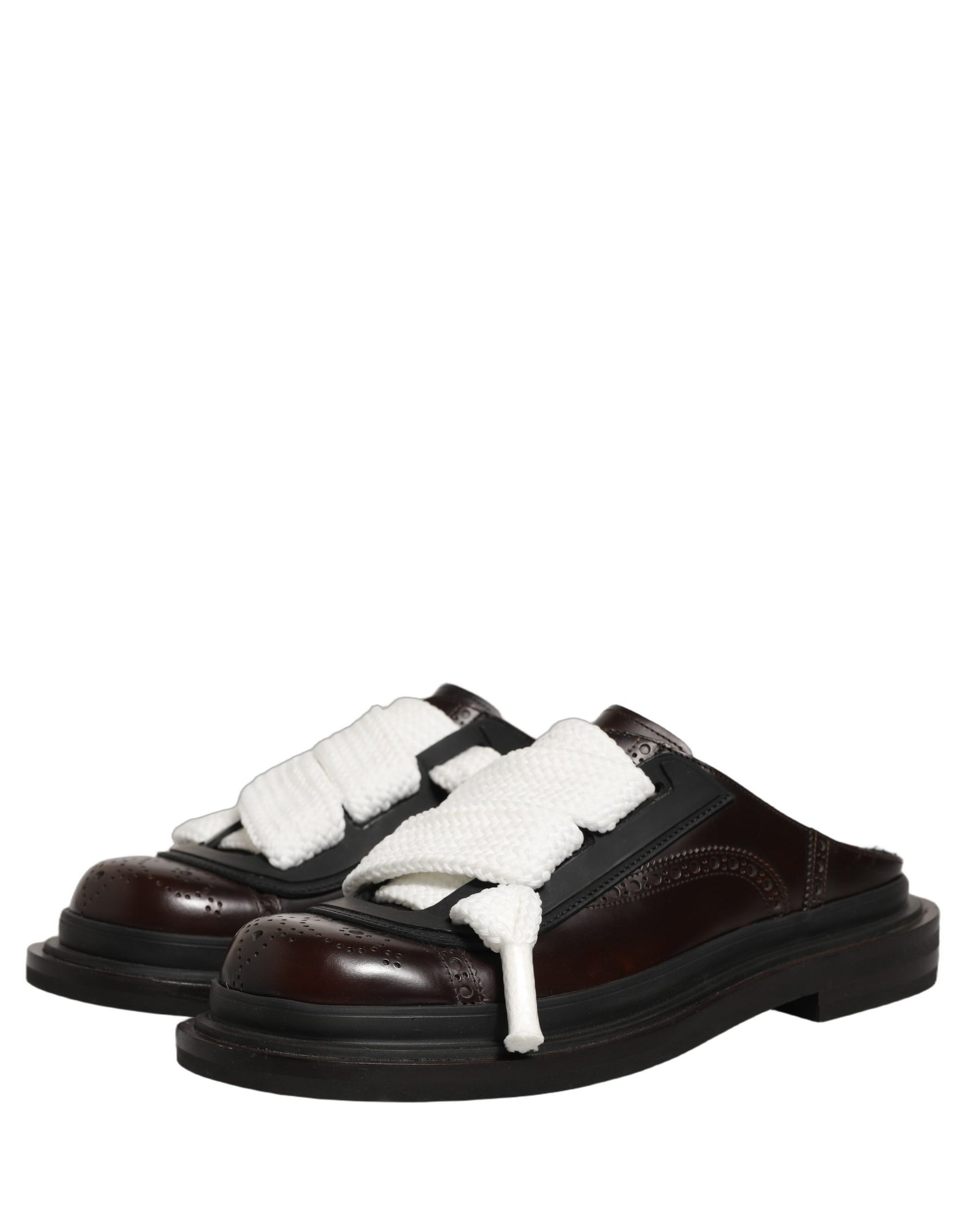 Brown Leather Slip On Flat Sandals Men Shoes