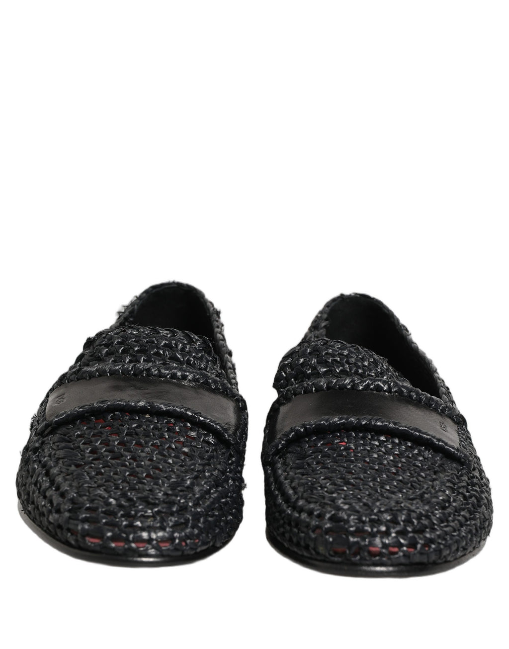Black Woven Raffia Slip On Loafers Shoes