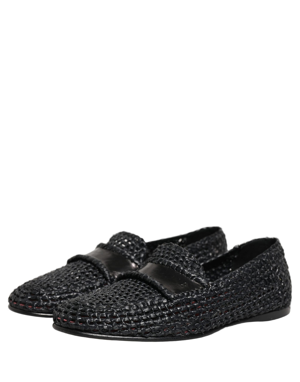Black Woven Raffia Slip On Loafers Shoes