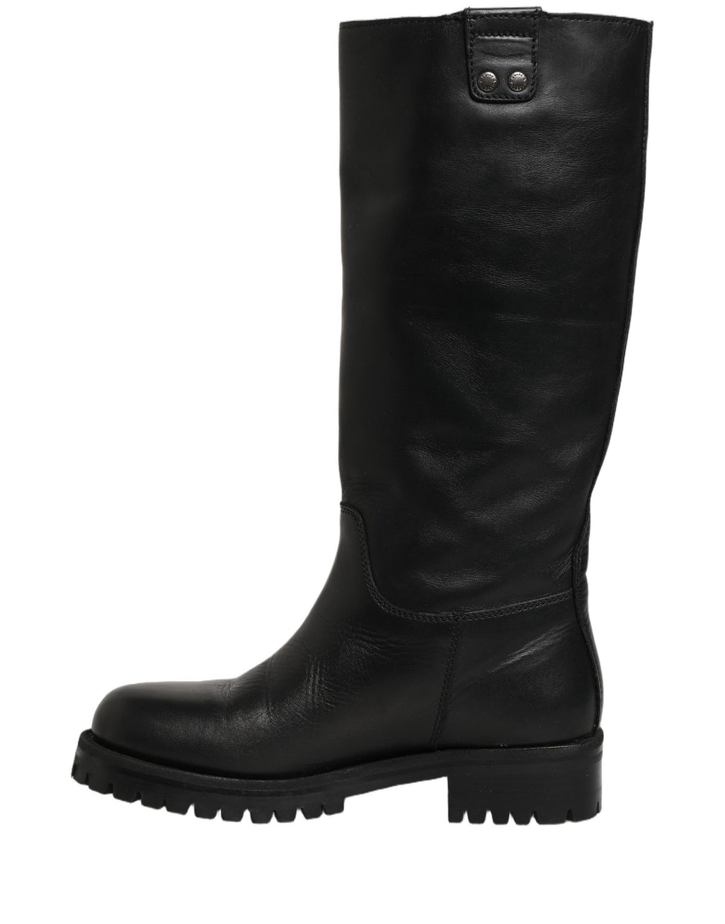 Black Leather Buckle Detail Mid Calf Boots Shoes