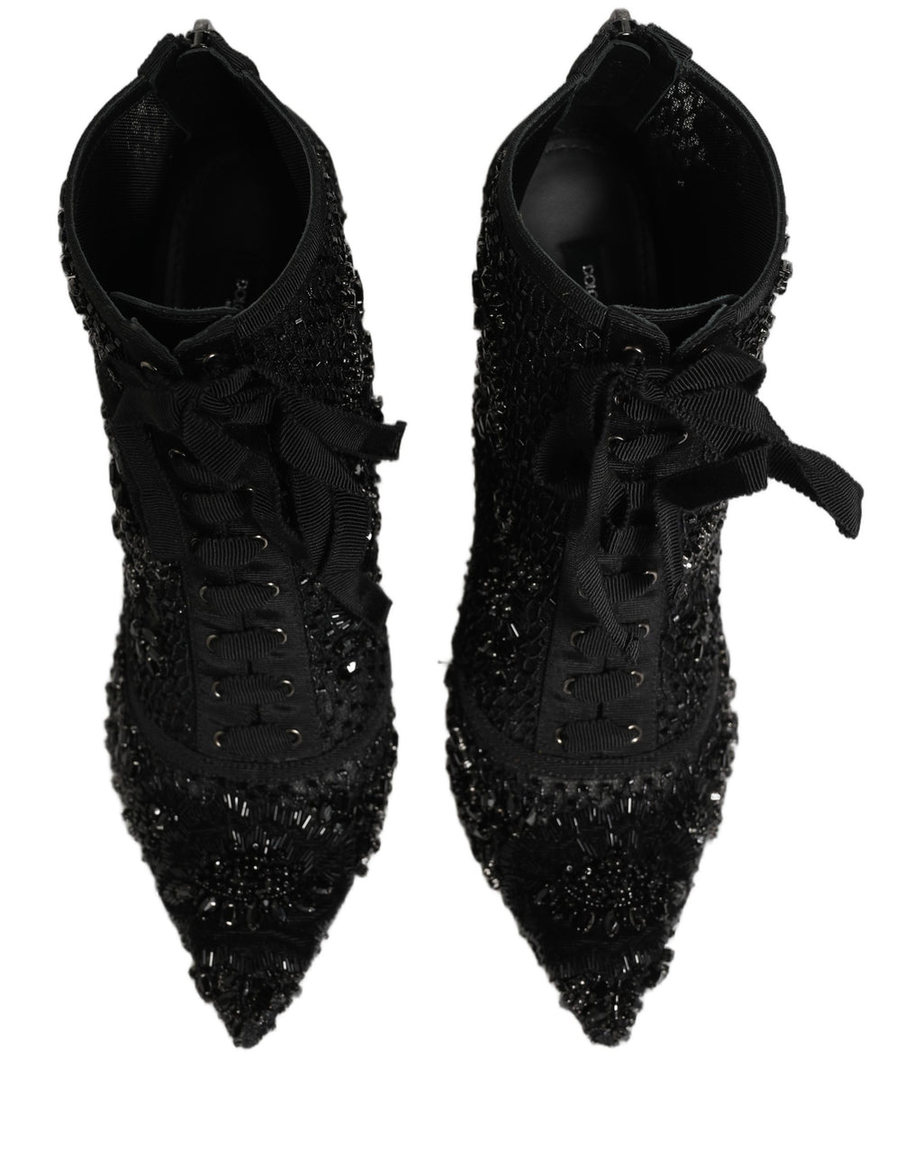 Black Embellished Mesh Ankle Boots Shoes