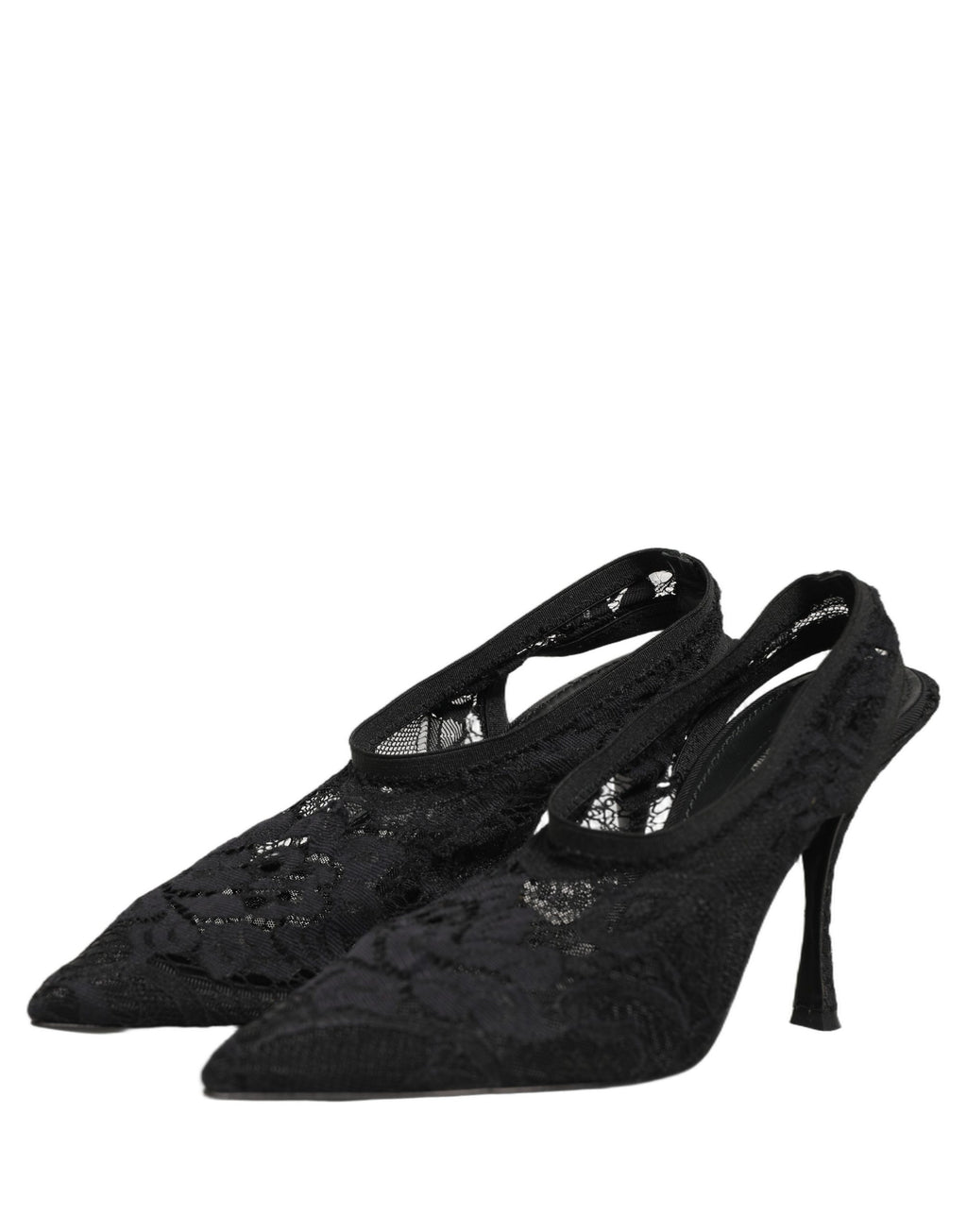 Black Lace Pointed Toe Slingback Pumps Shoes