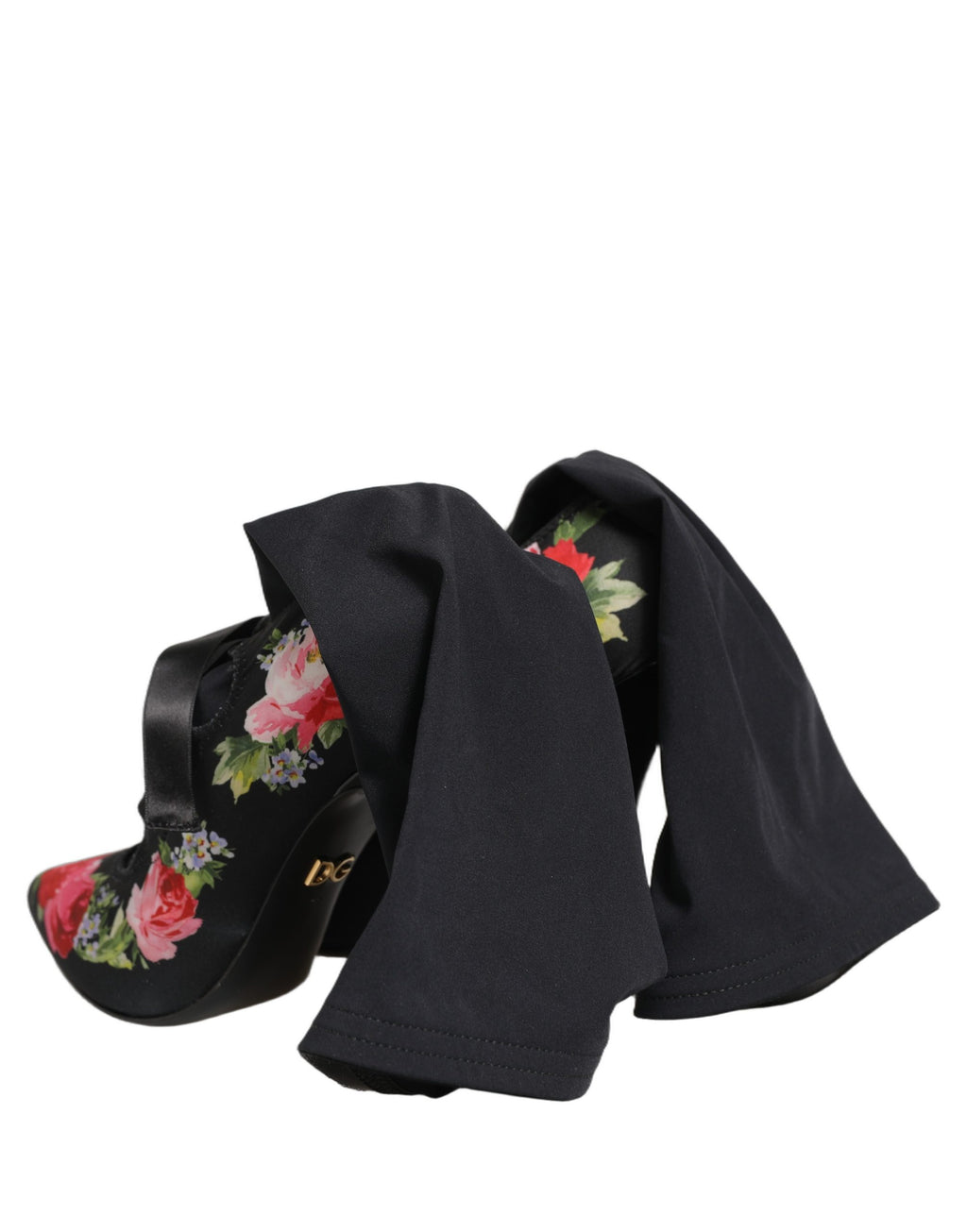 Black Floral Stiletto Mid Calf Boots Shoes