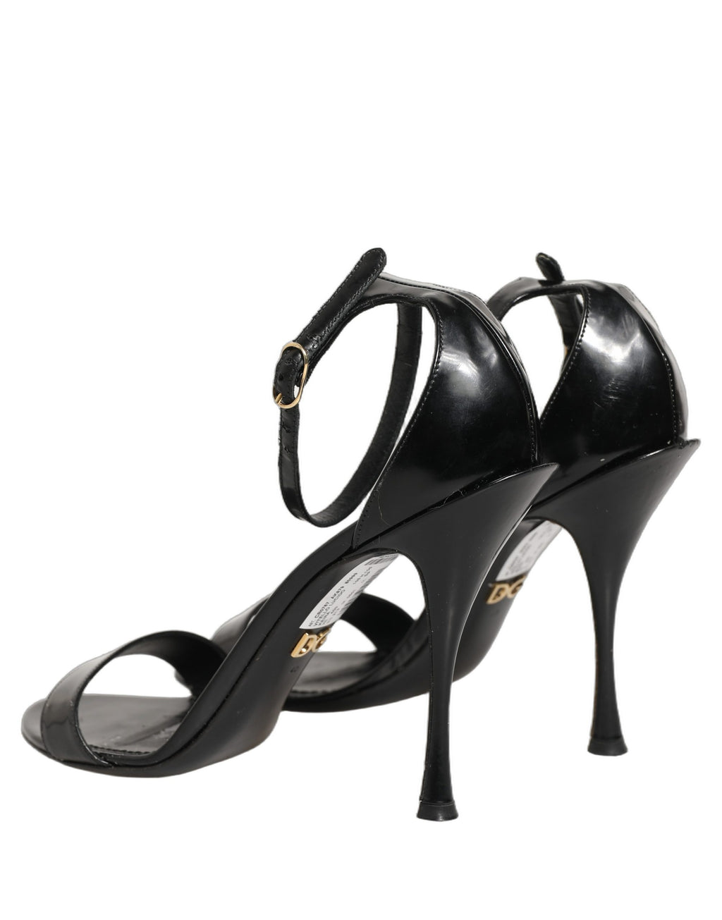 Black Leather Ankle Strap Heels Sandals Shoes