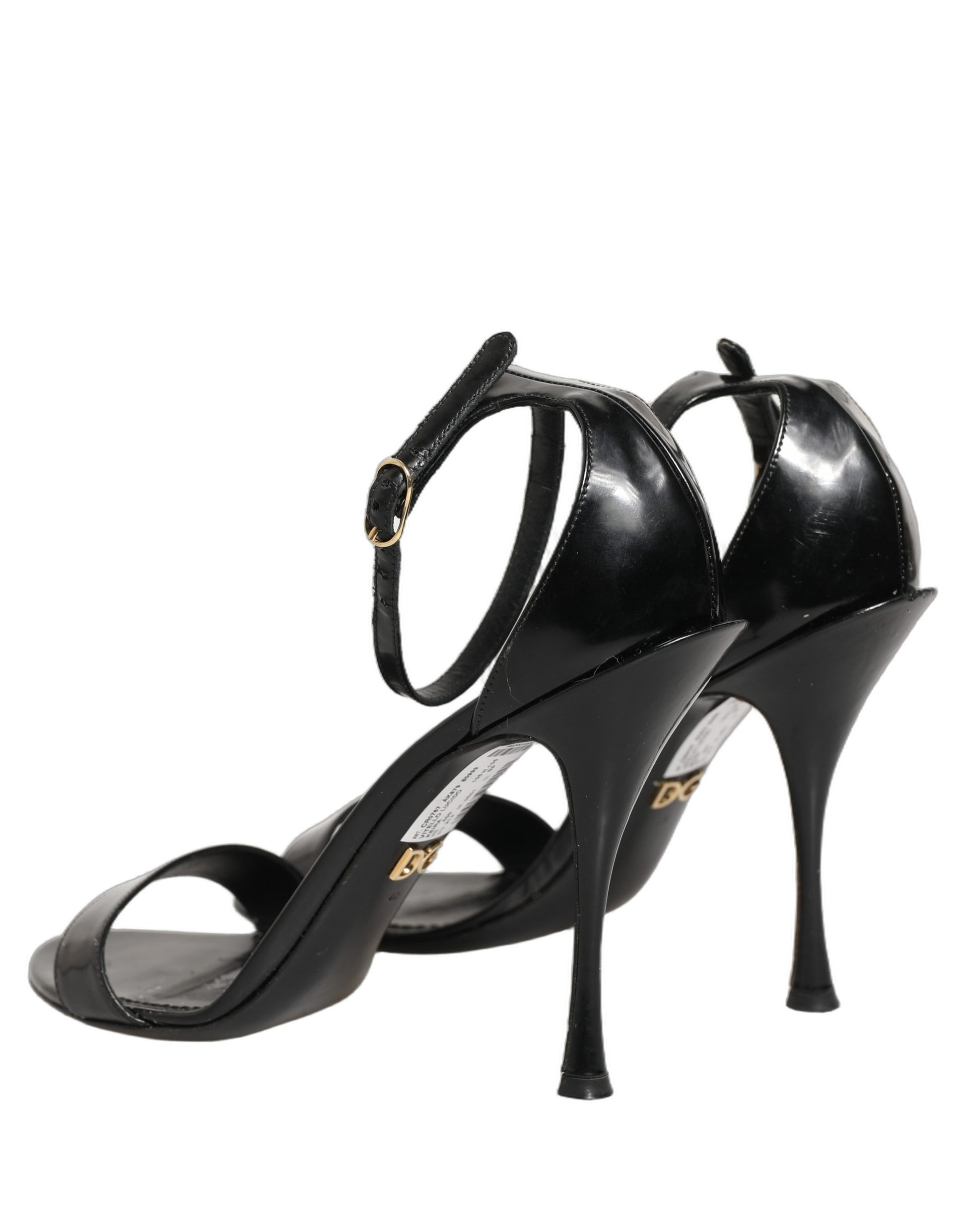 Black Leather Ankle Strap Heels Sandals Shoes