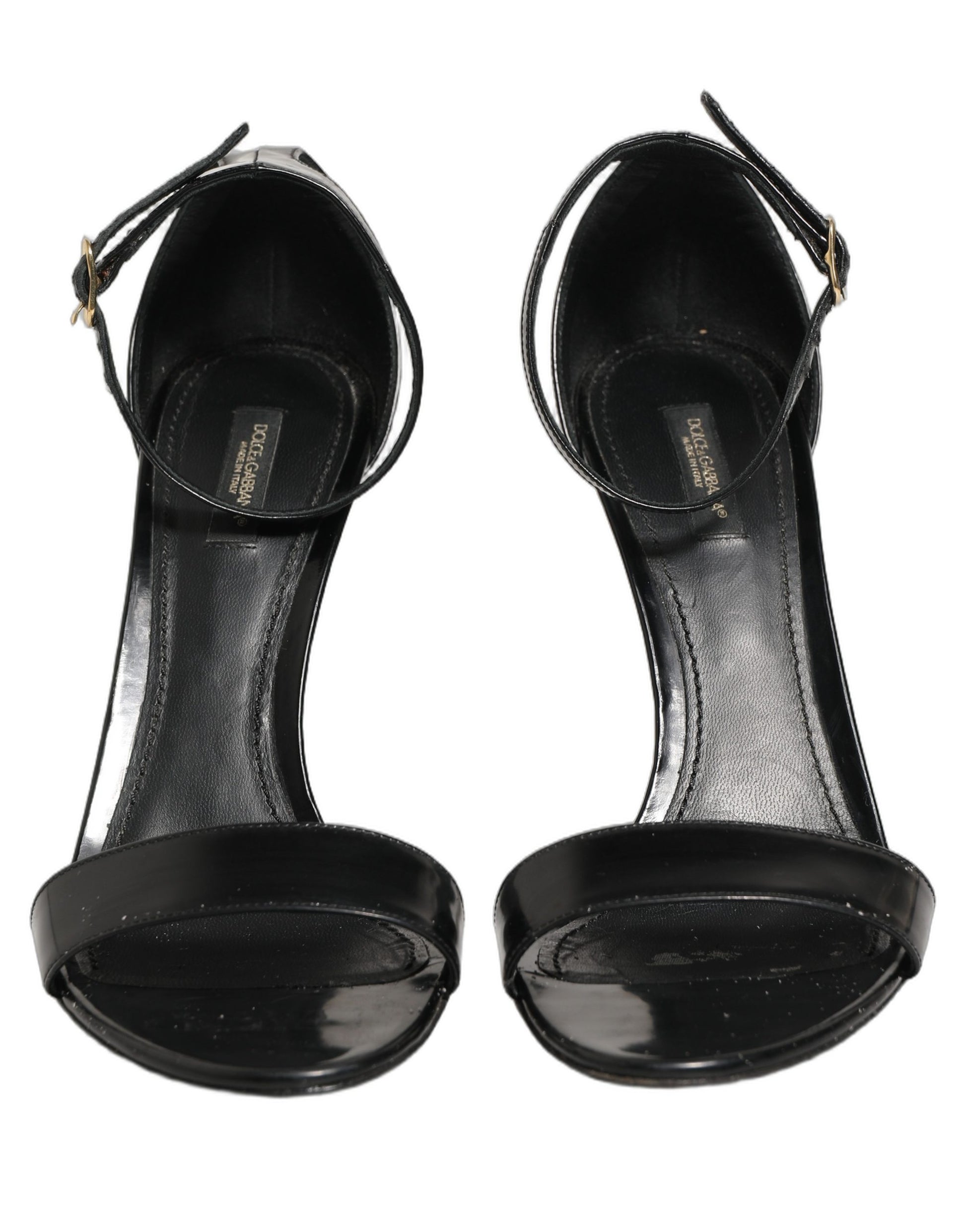 Black Leather Ankle Strap Heels Sandals Shoes