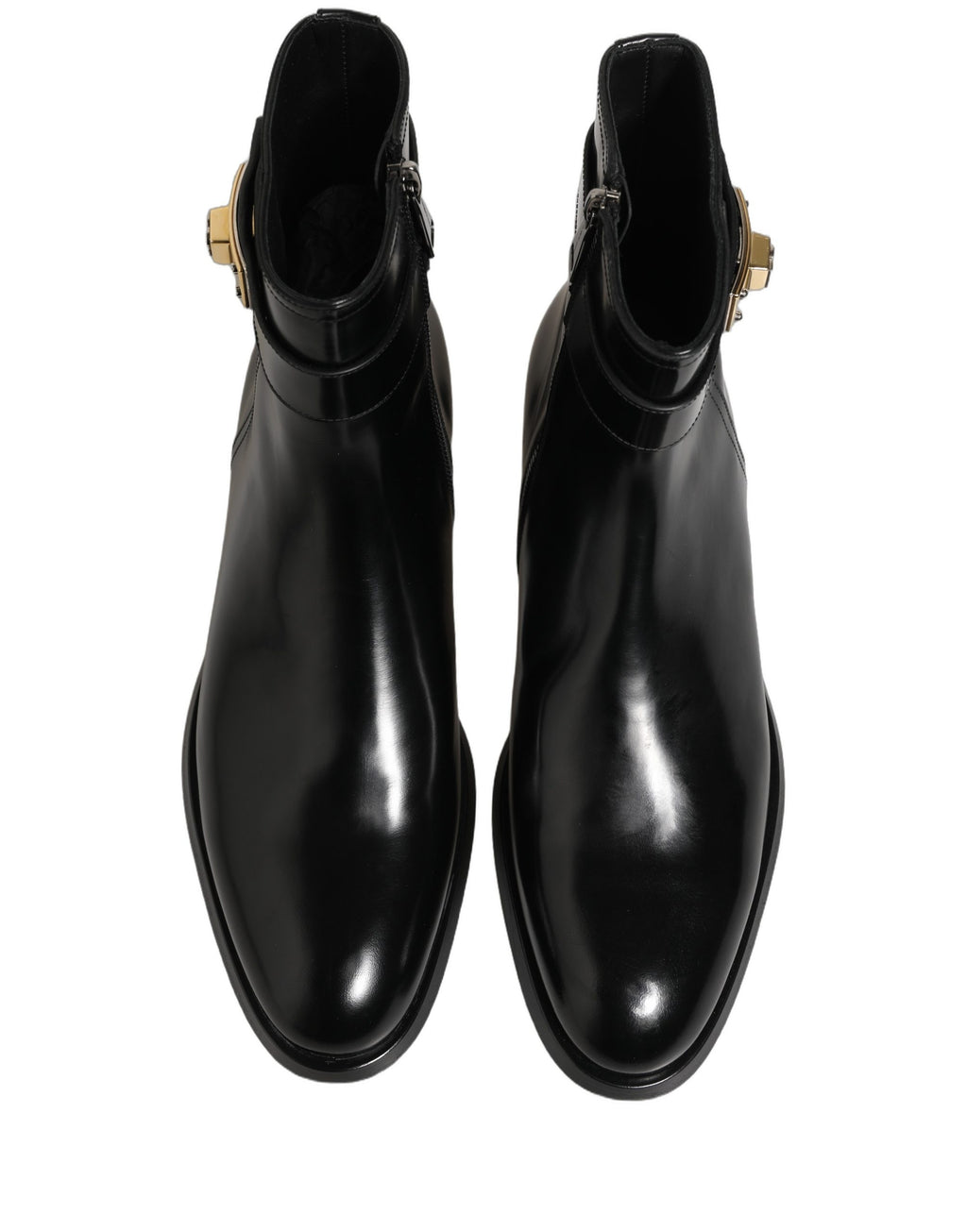 Black Leather Logo Buckle Mid Calf Boots Shoes