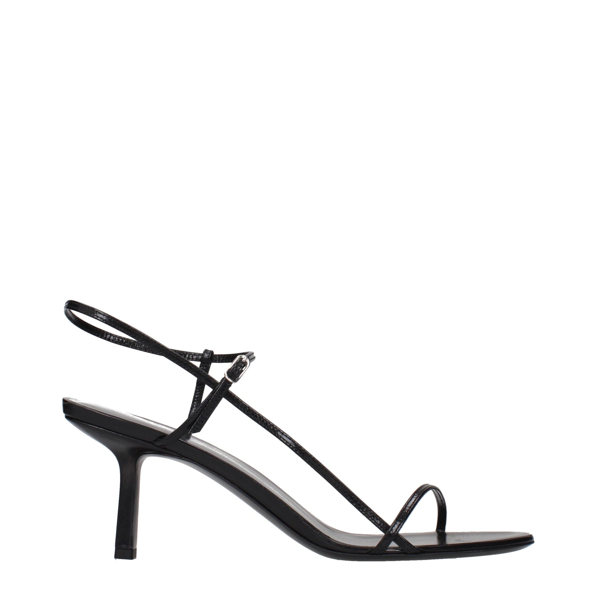 Black Leather Stiletto Heel Sandals