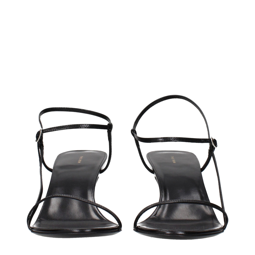 Black Leather Stiletto Heel Sandals