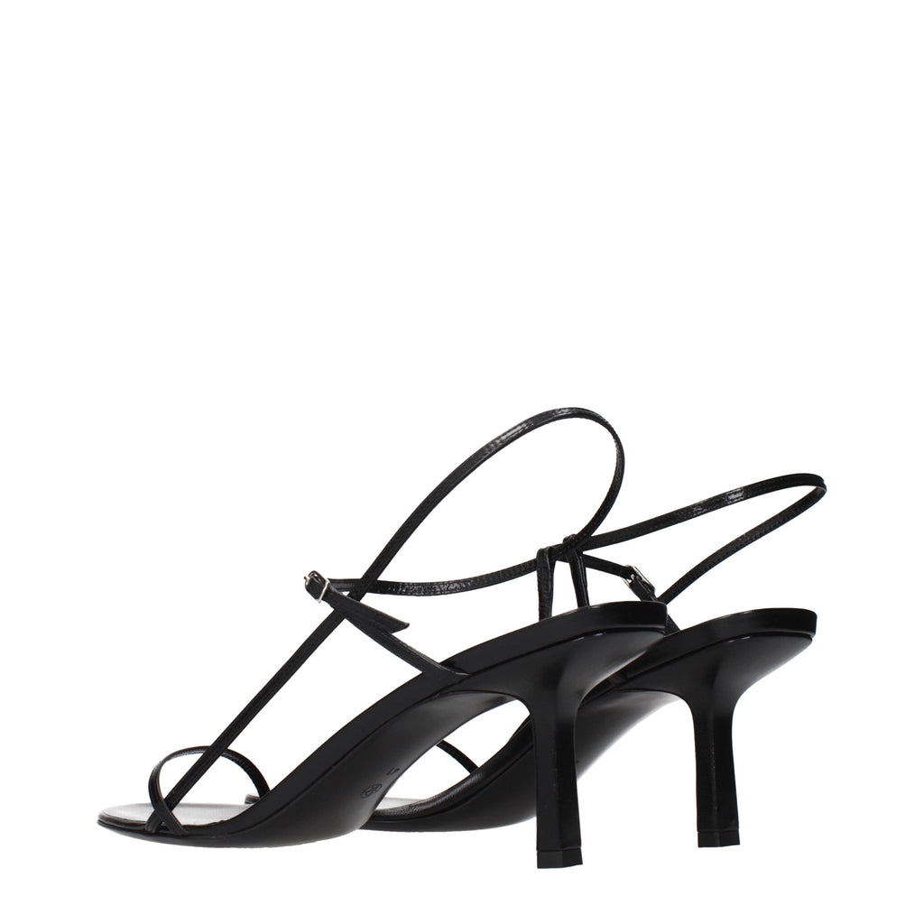 Black Leather Stiletto Heel Sandals