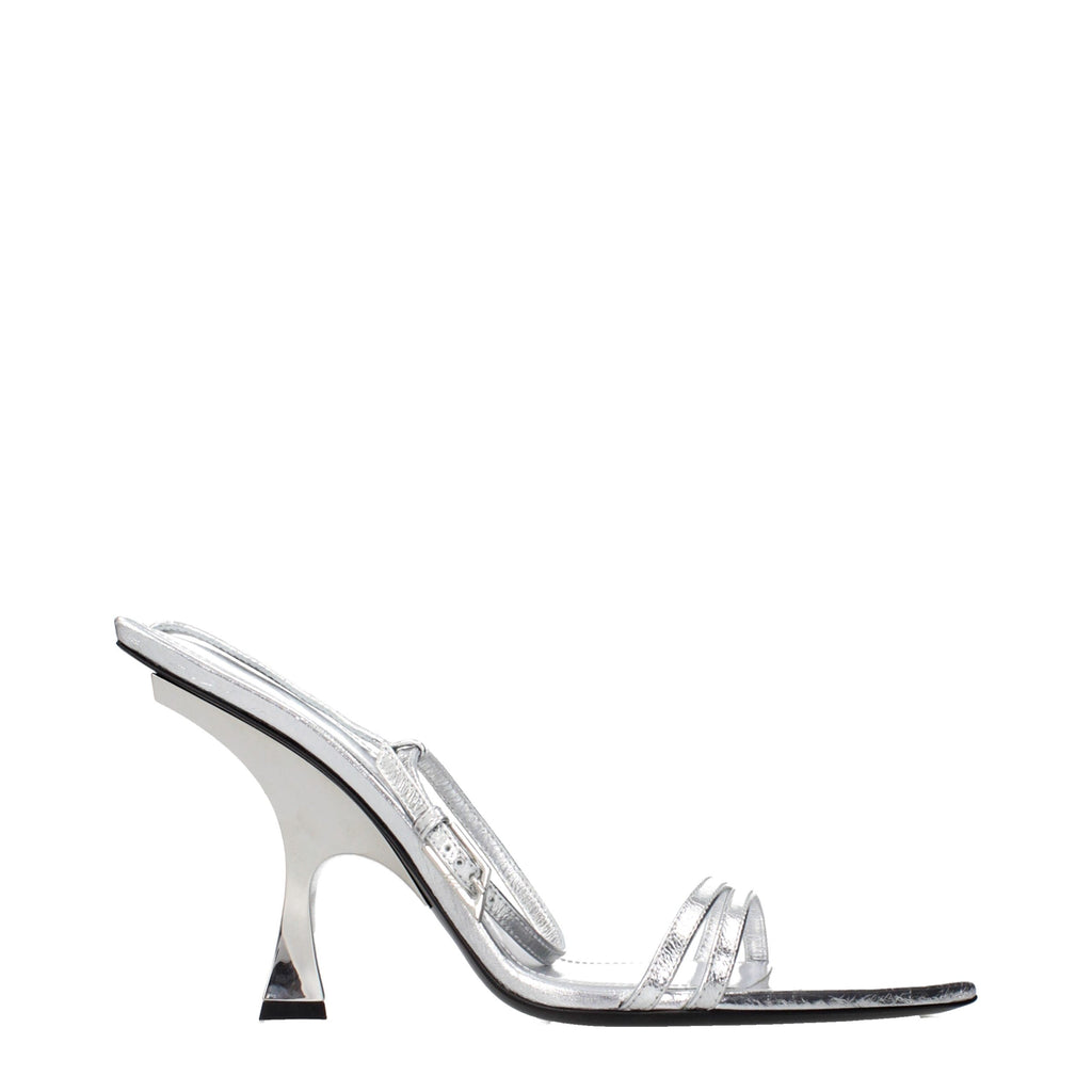 Gray Leather Stiletto Heel Sandals