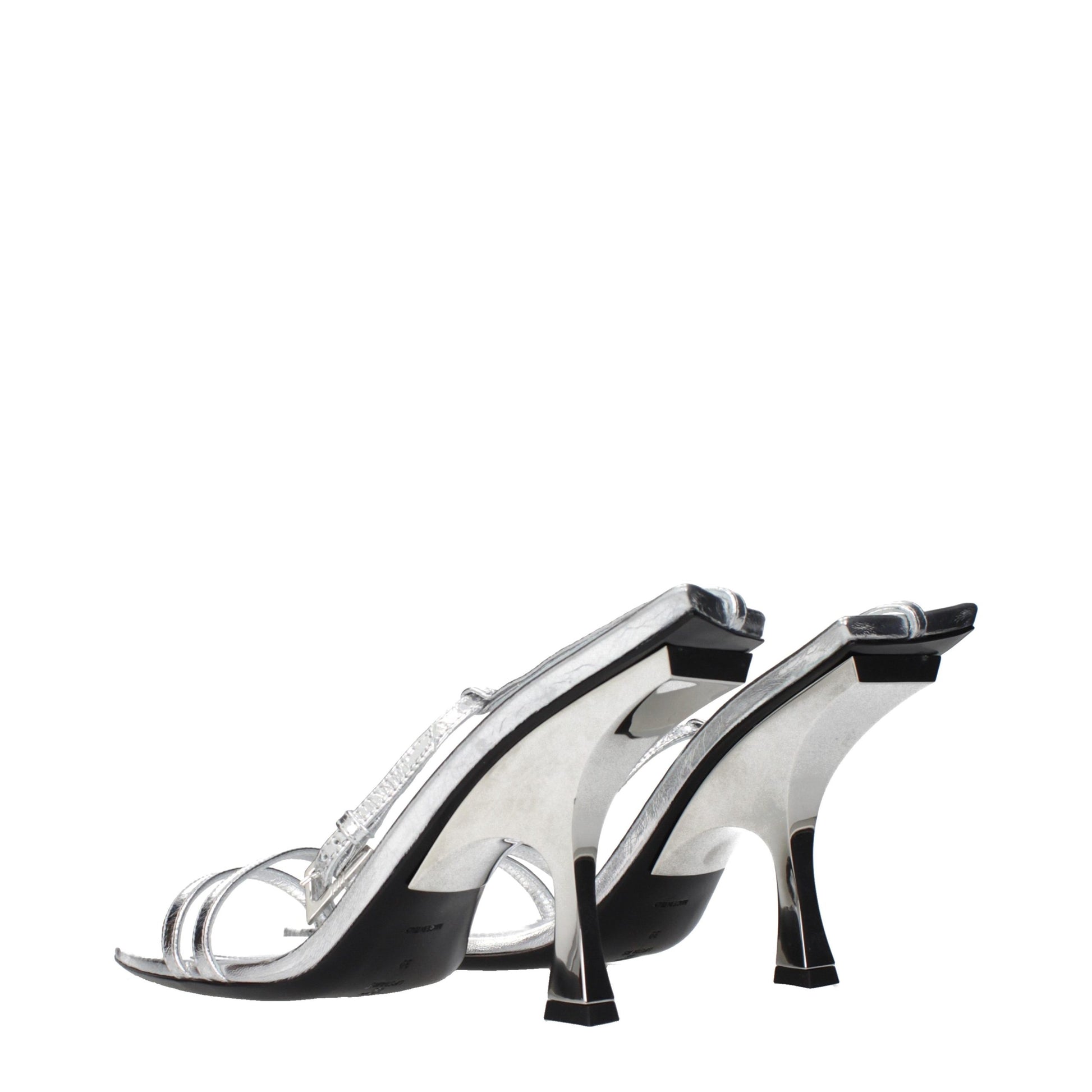 Gray Leather Stiletto Heel Sandals
