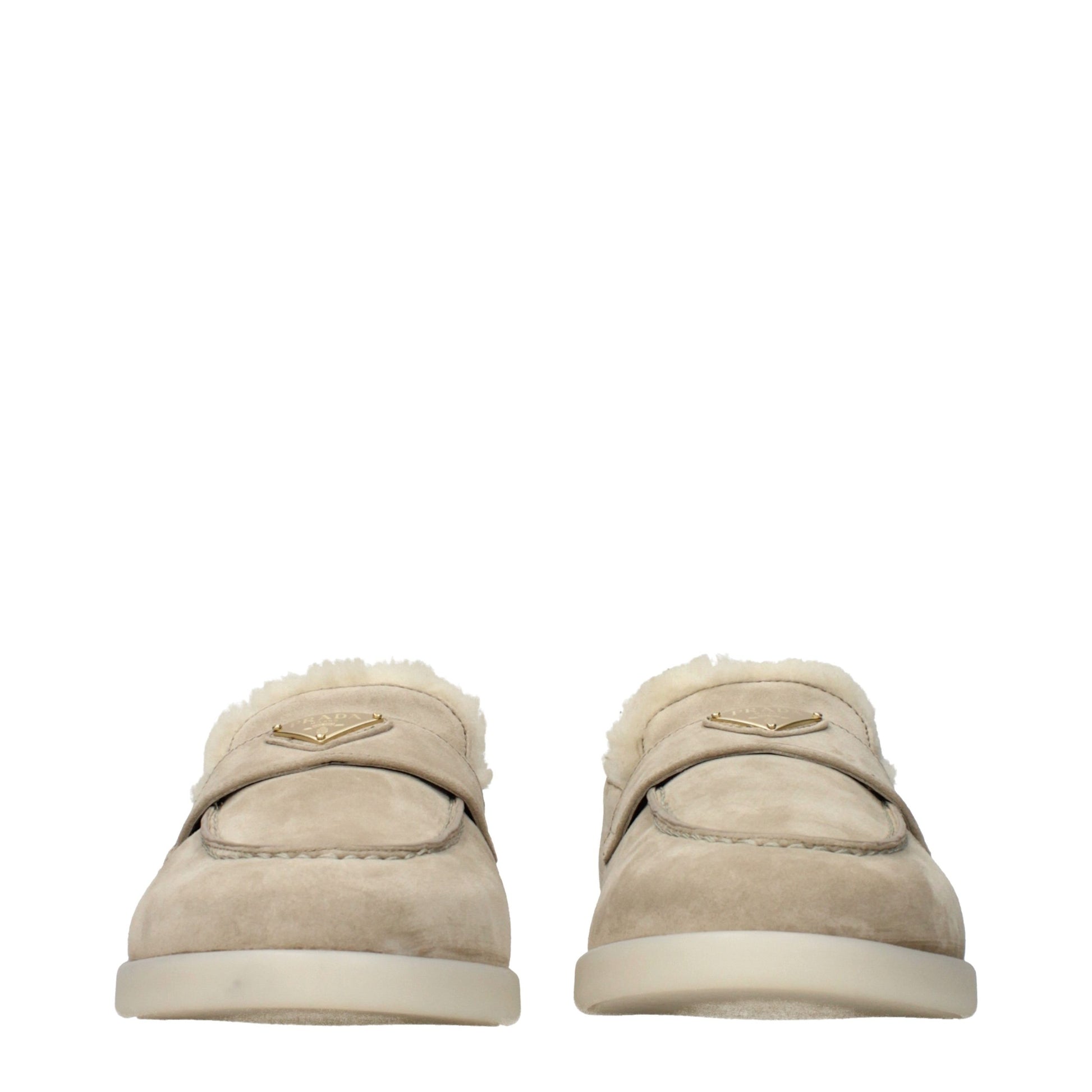 Beige Leather Slip-On Loafers
