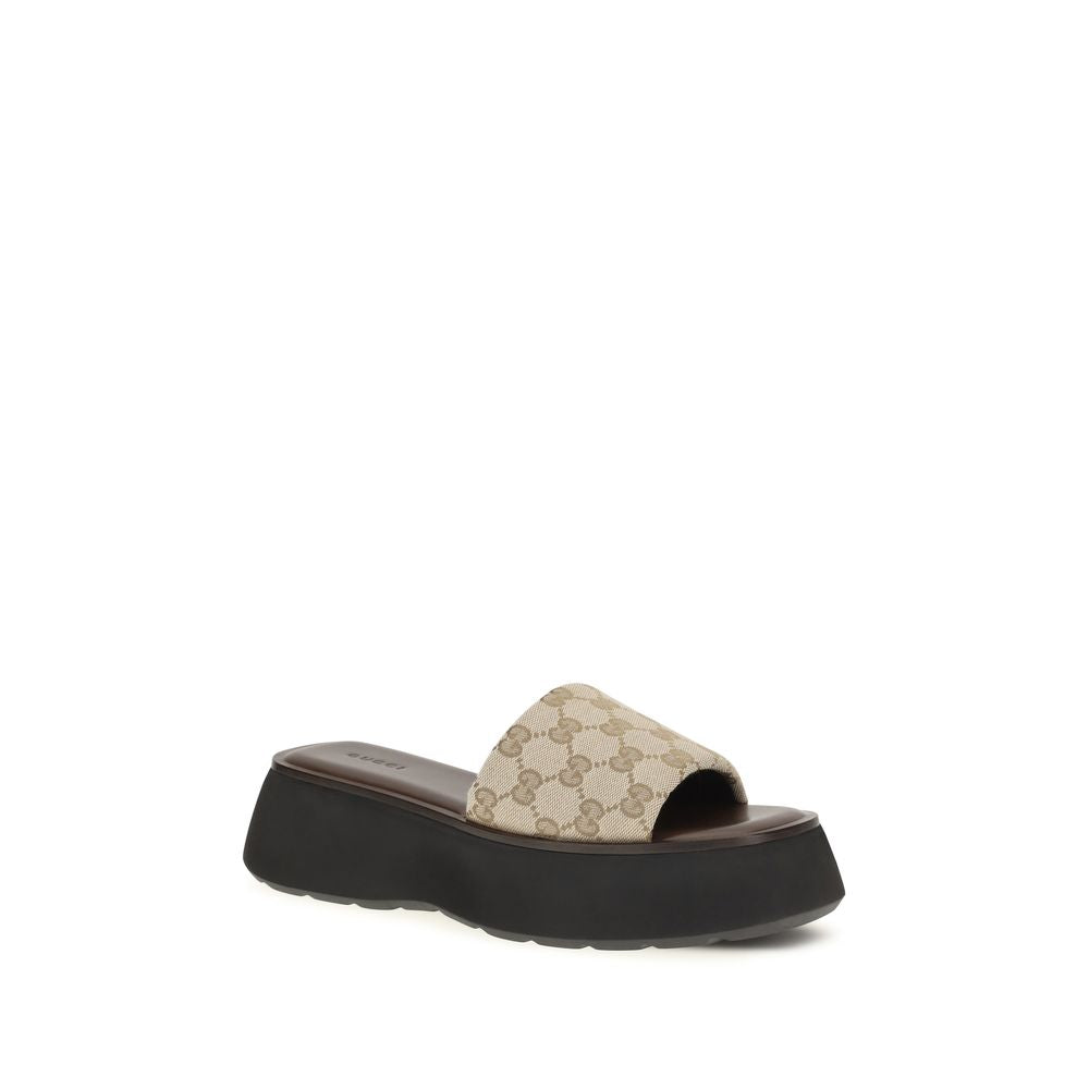 Beige Fabric Platform Sandals