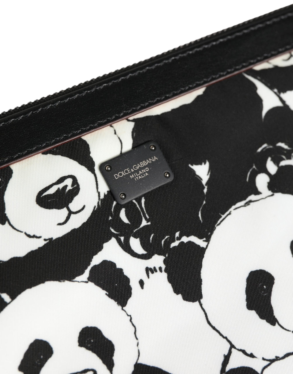 Black White Panda Print Nylon Clutch Men Pouch Borse Bag