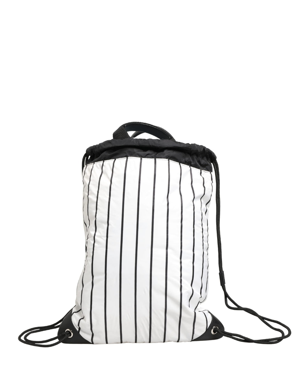 Black White Striped Polyester Drawstring Backpack Men Bag