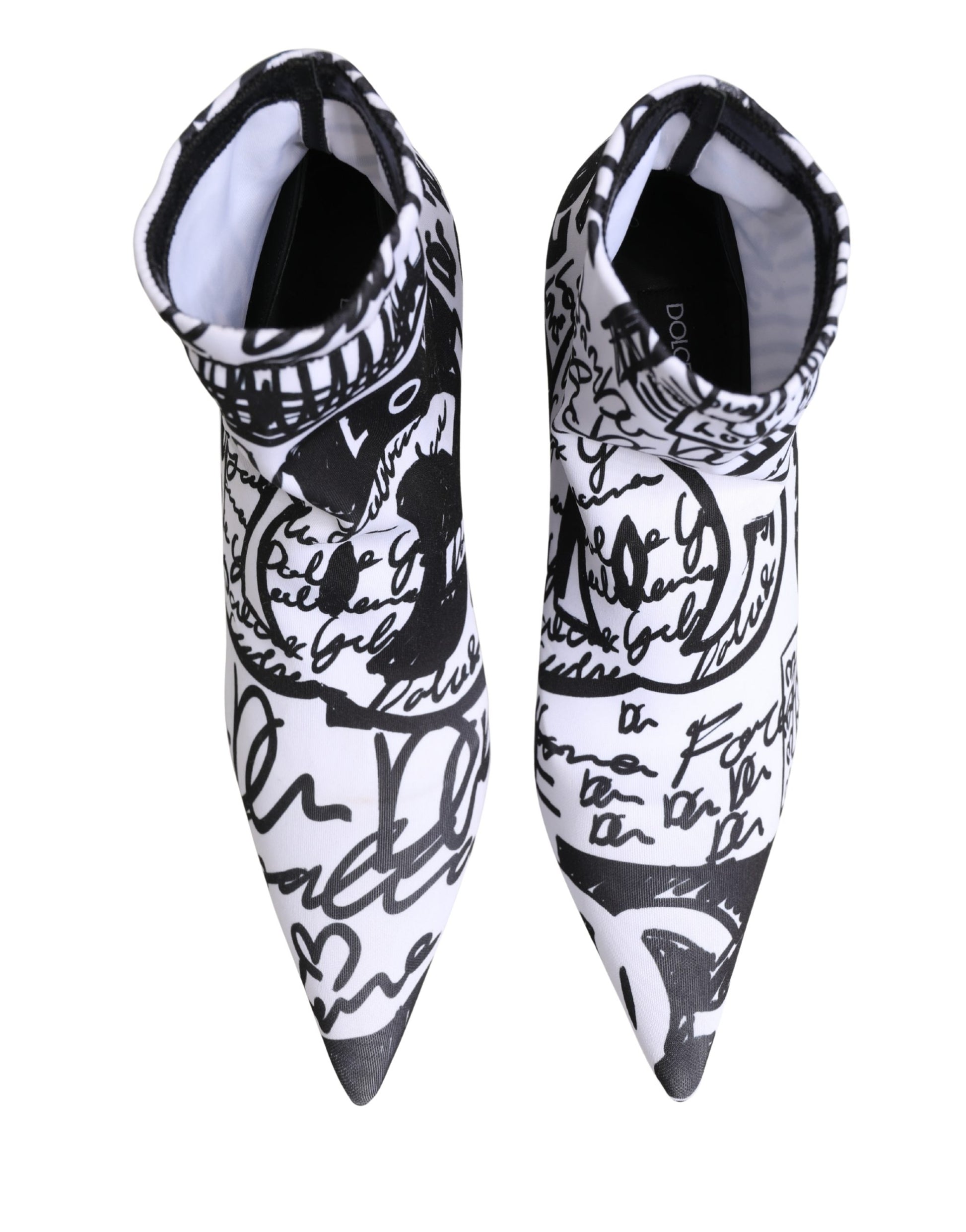White Graffiti Stretch Ankle Boots Shoes