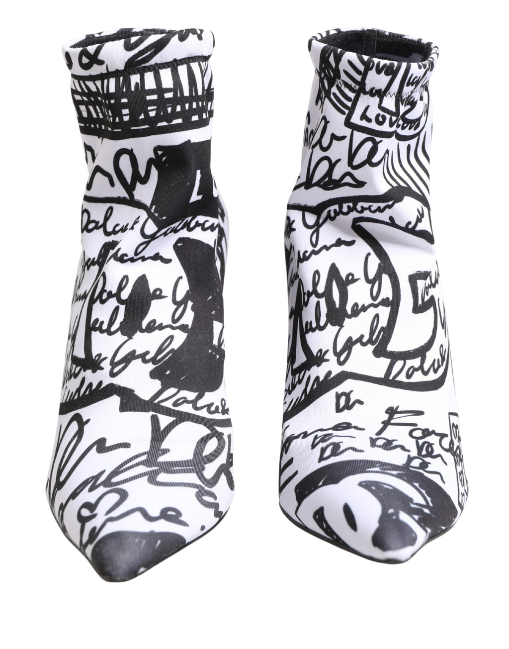 White Graffiti Stretch Ankle Boots Shoes
