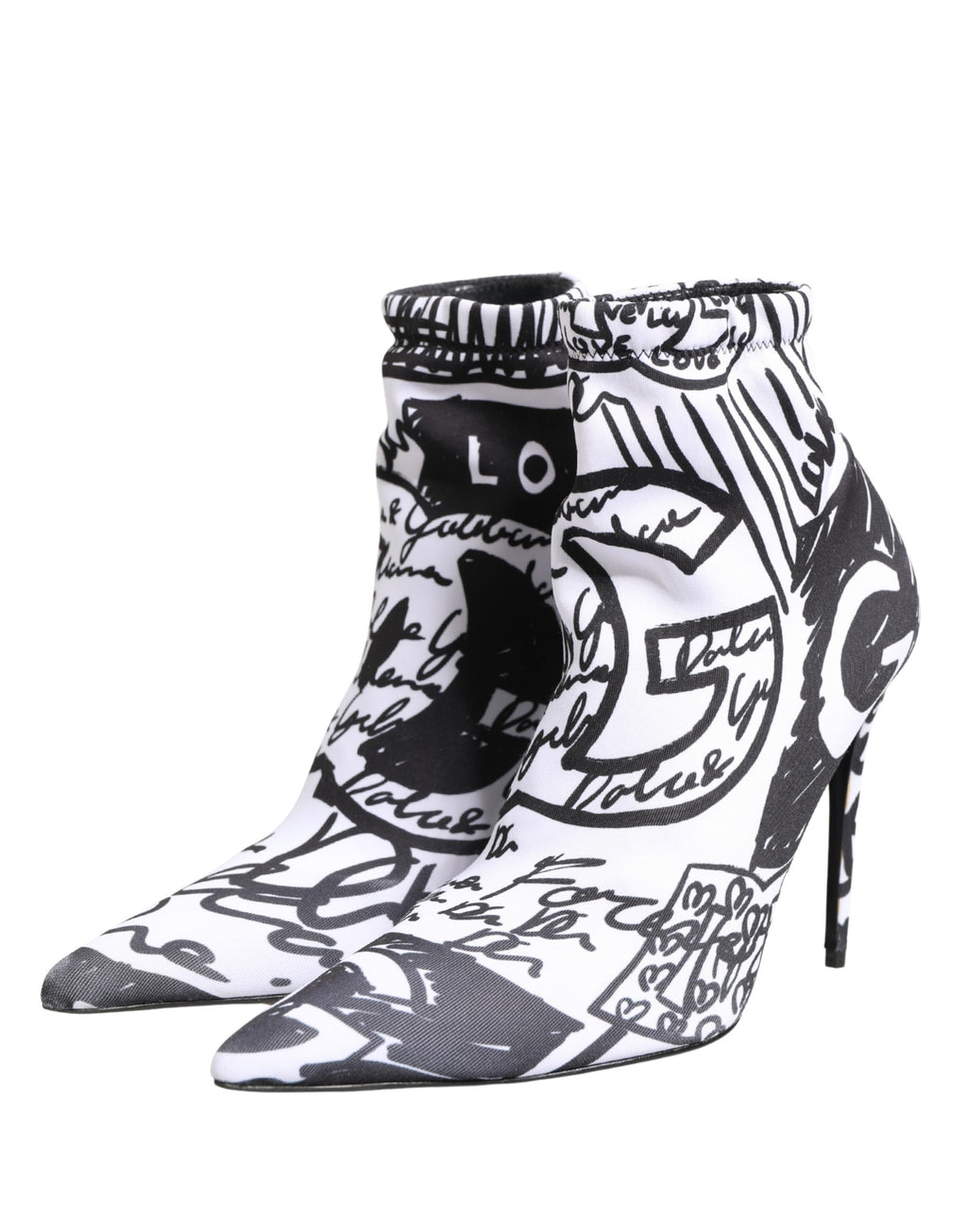 White Graffiti Stretch Ankle Boots Shoes