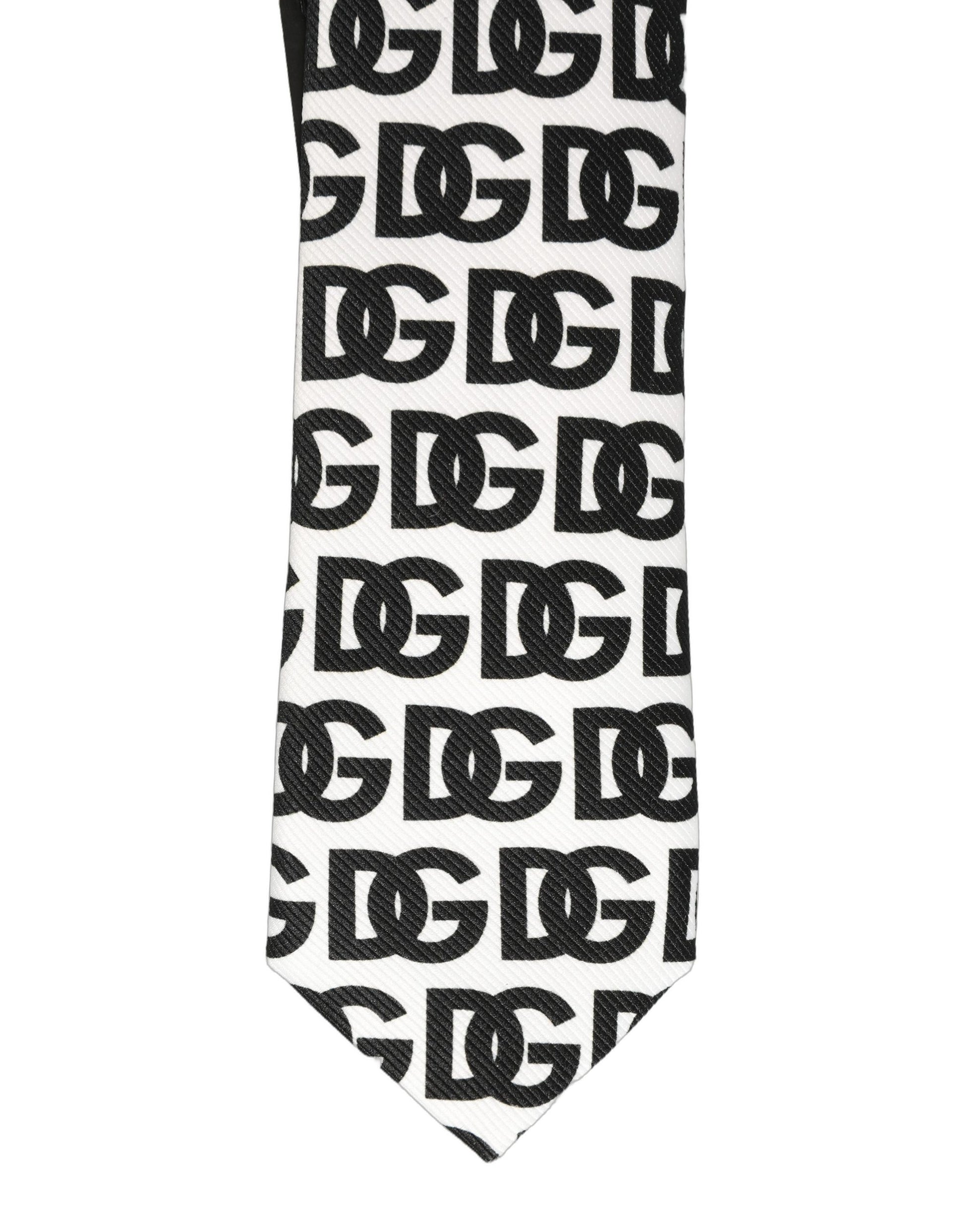 White Black Logo Monogram Wide Adjustable Men Necktie Tie