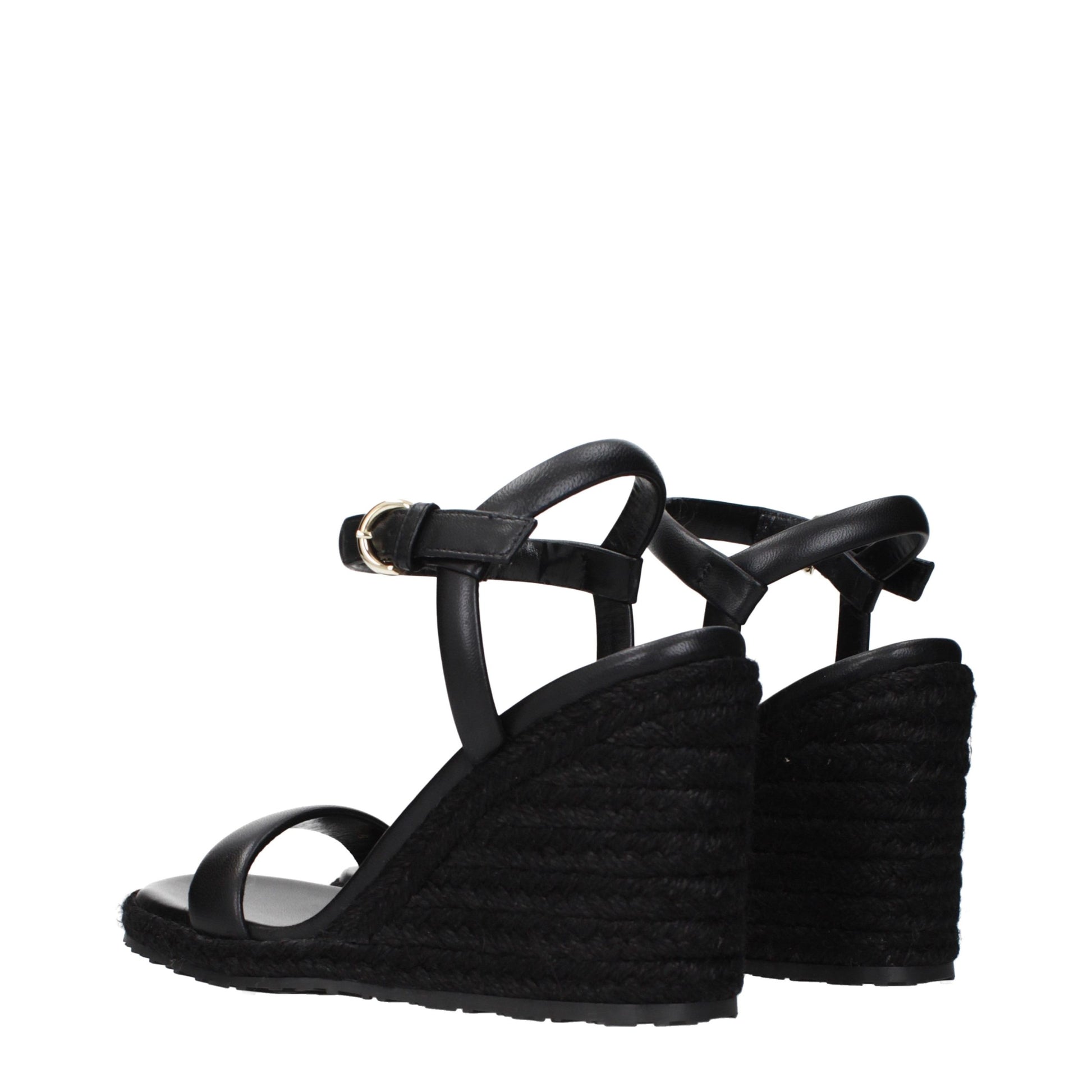 Black Leather Wedge Sandals