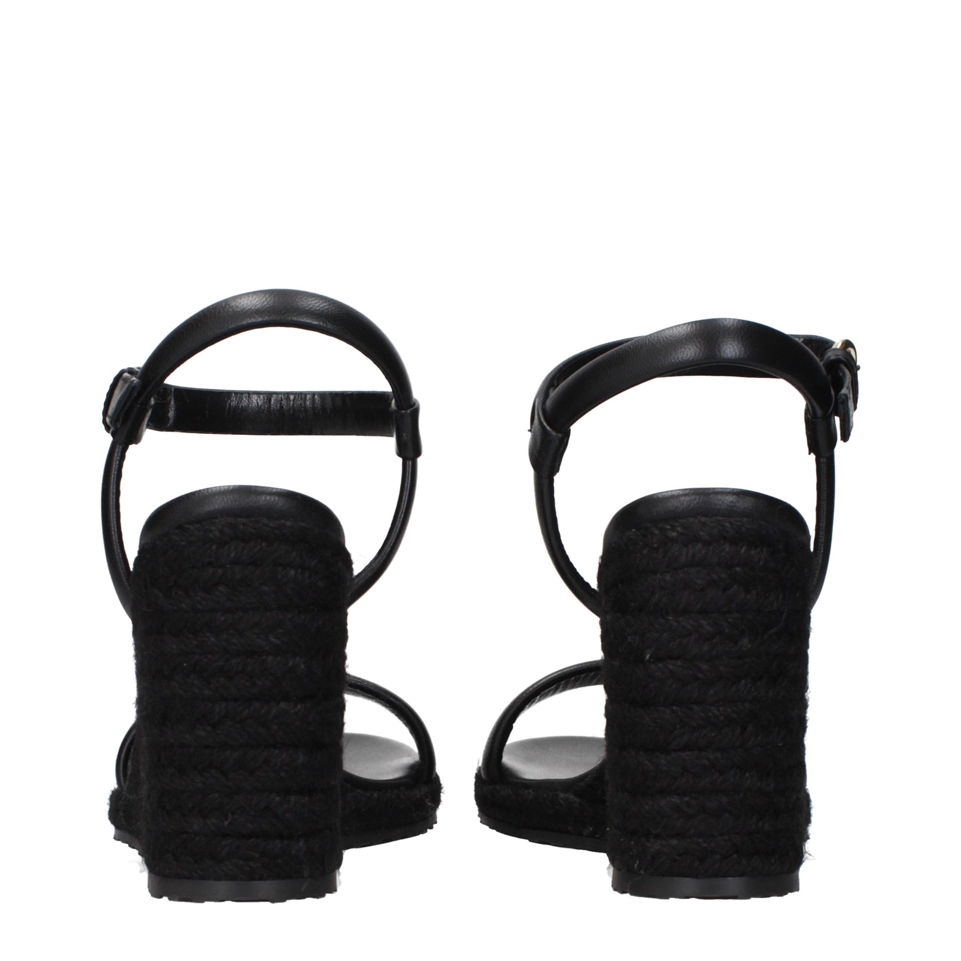 Black Leather Wedge Sandals