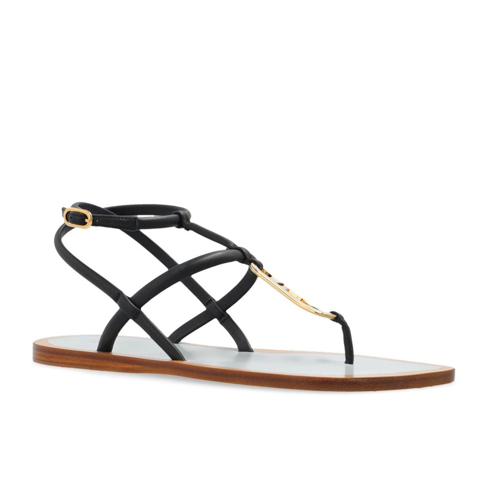 Black Leather Flat Sandals